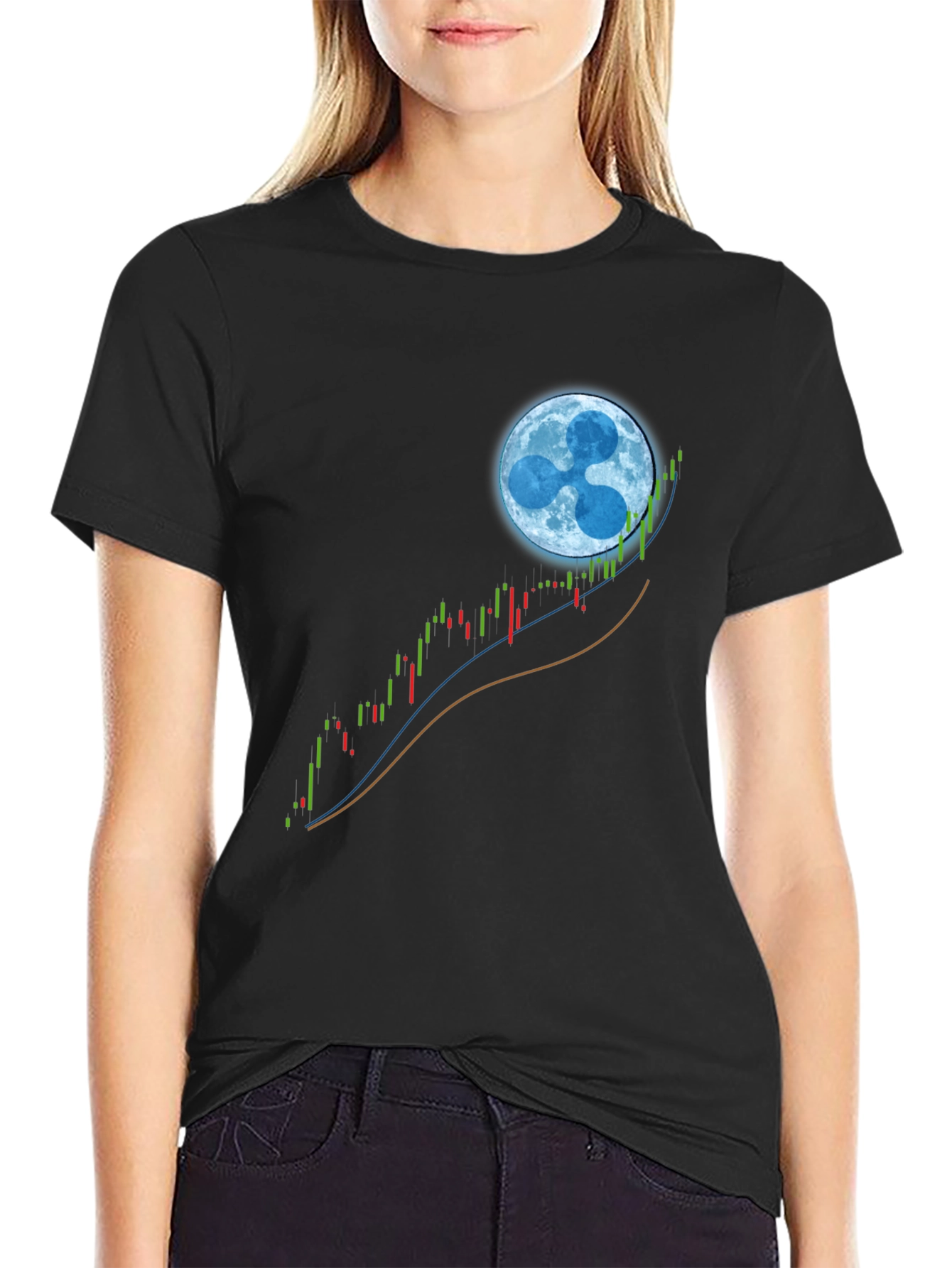 Ripple XRP Crypto Mooning Black T-Shirt