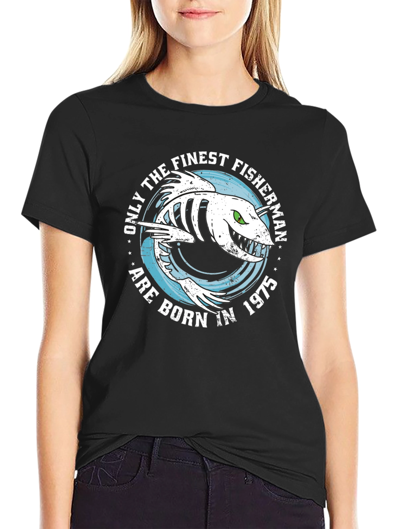 Finest Fisherman Born in 1975 Black T-Shirt