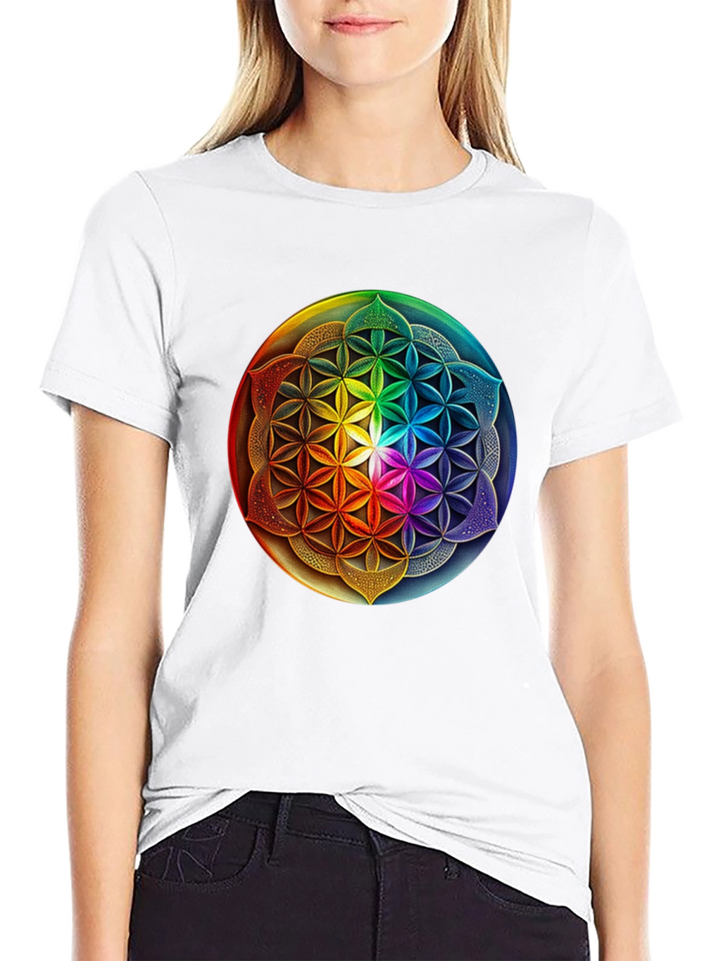Rainbow Flower of Life Graphic Tee