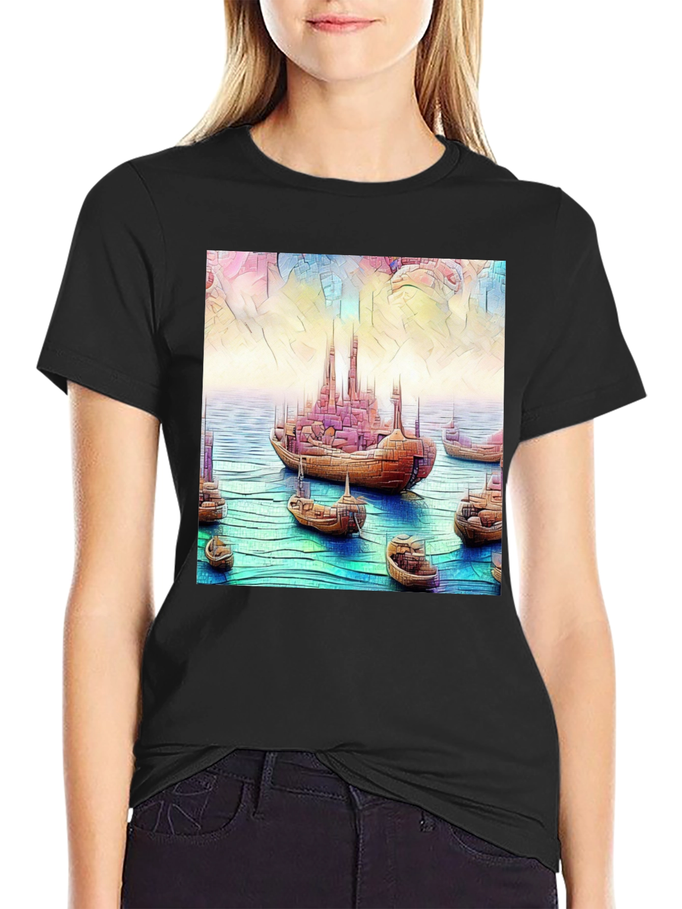 Artistic Boat Graphic Tee - Unique Design