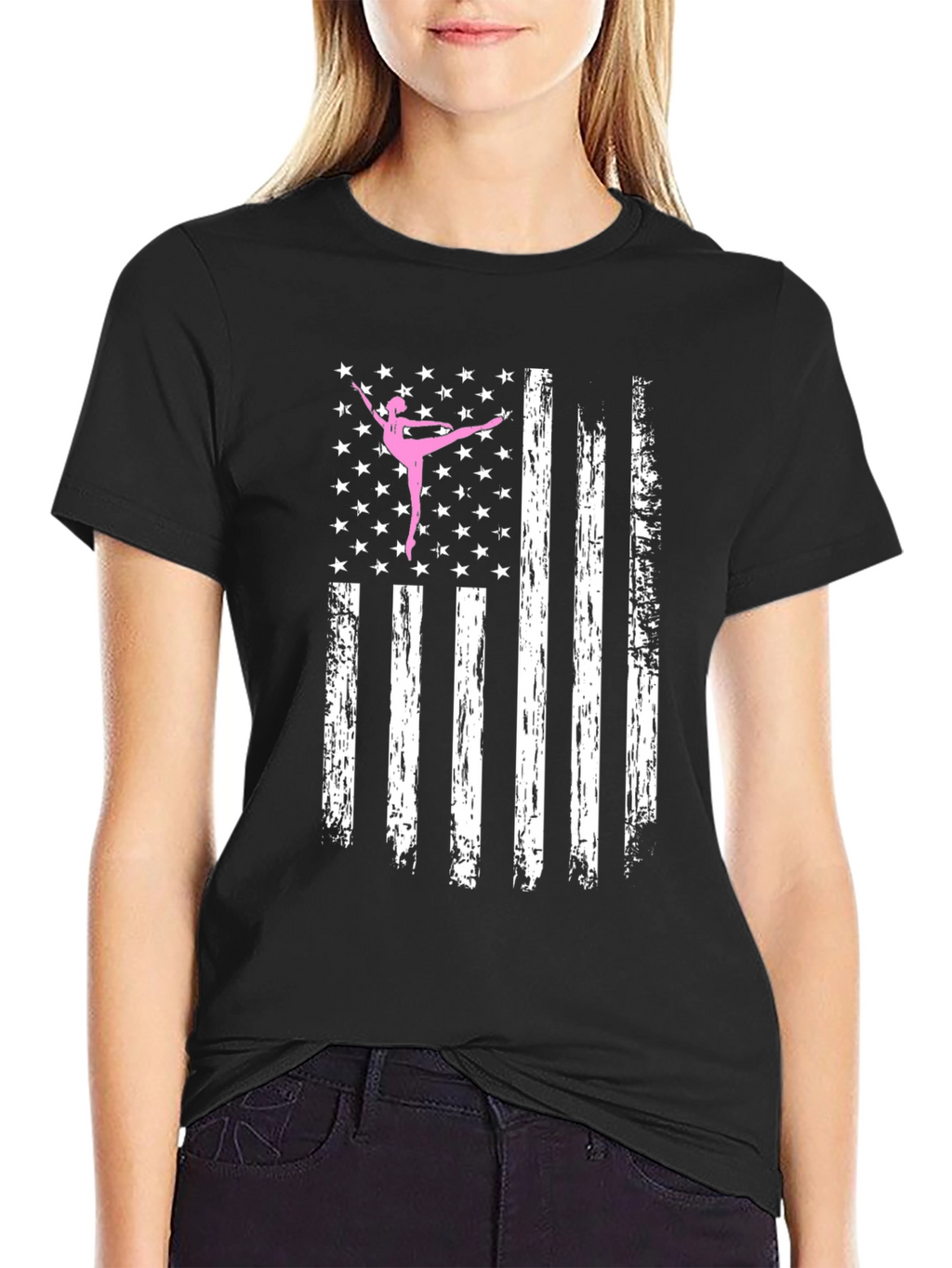 Ballet Dancer American Flag Black T-Shirt