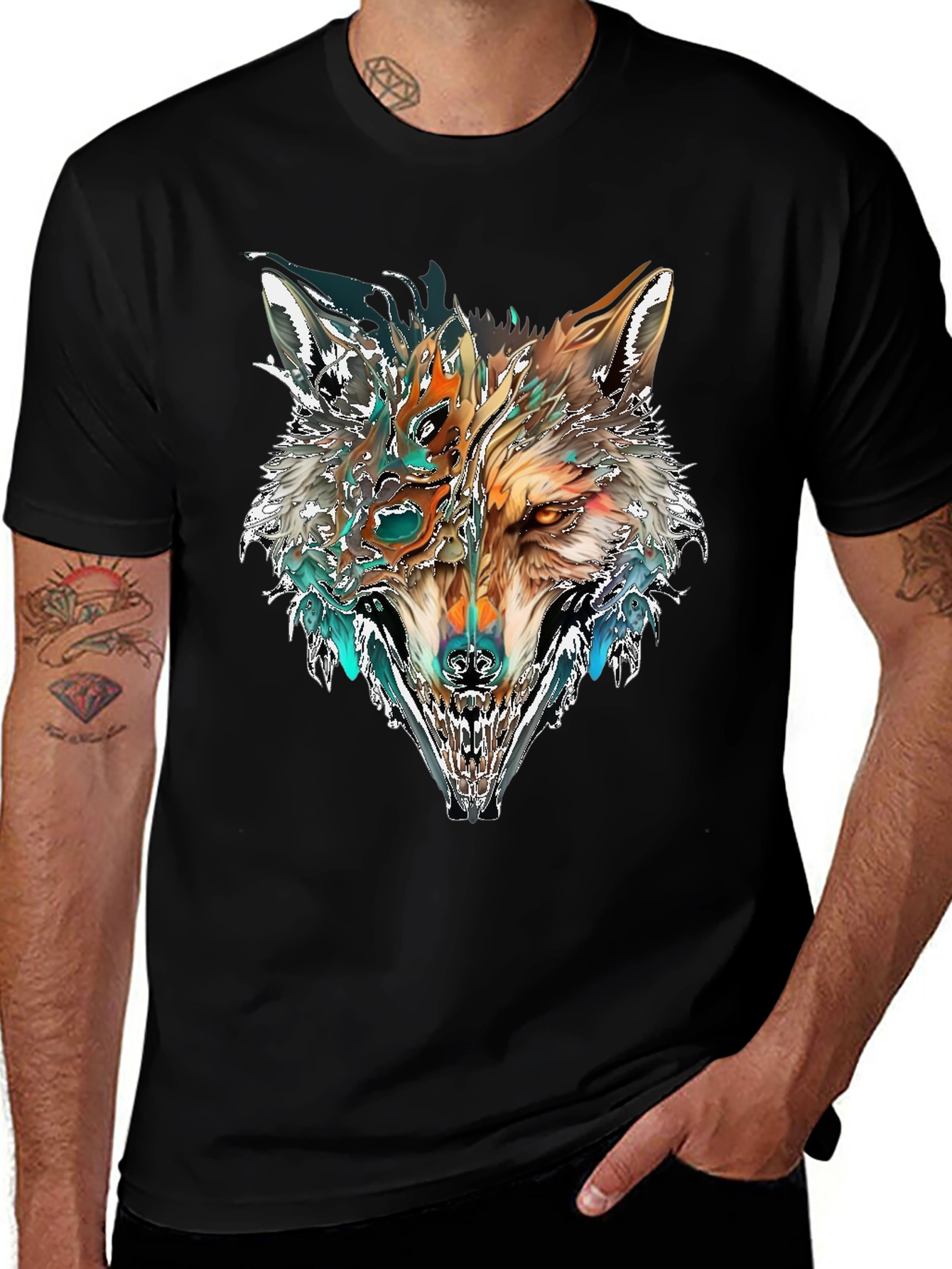 Abstract Wolf Graphic T-Shirt - Black