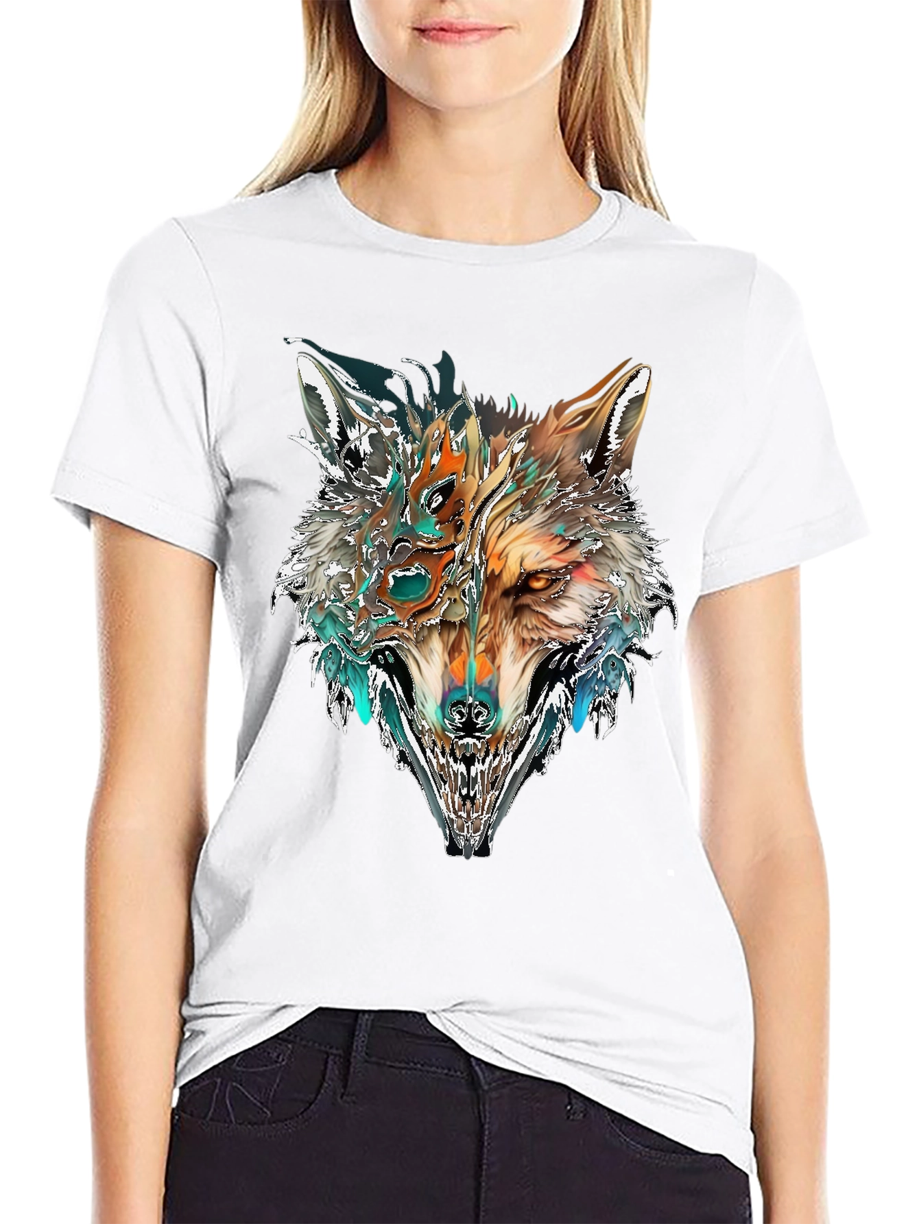 Abstract Wolf Graphic T-Shirt - Black