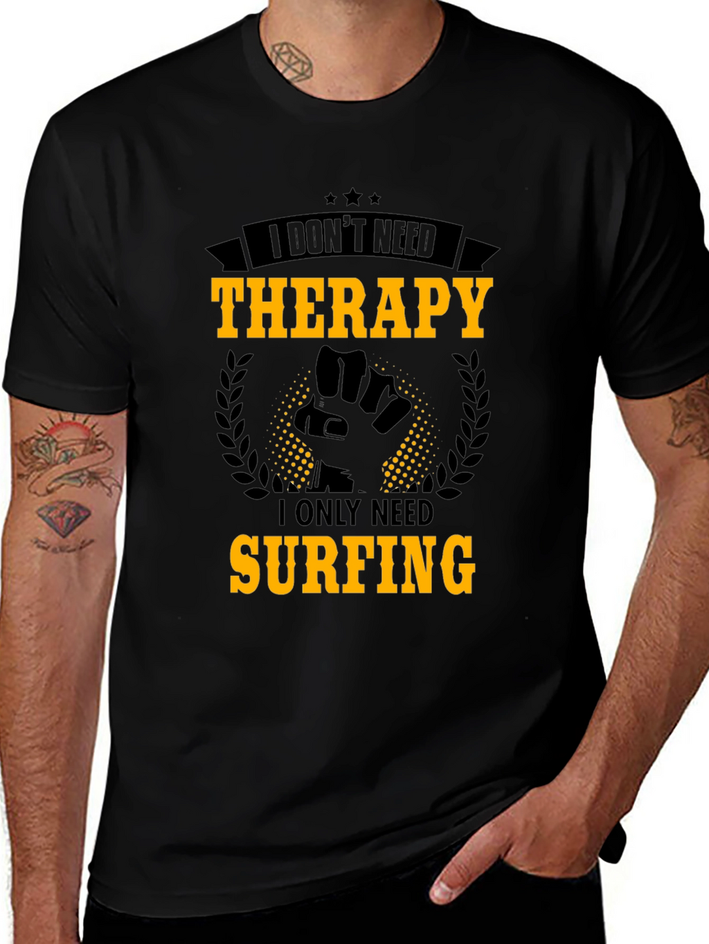 Surfing Therapy Graphic Tee - Mens Black T-Shirt