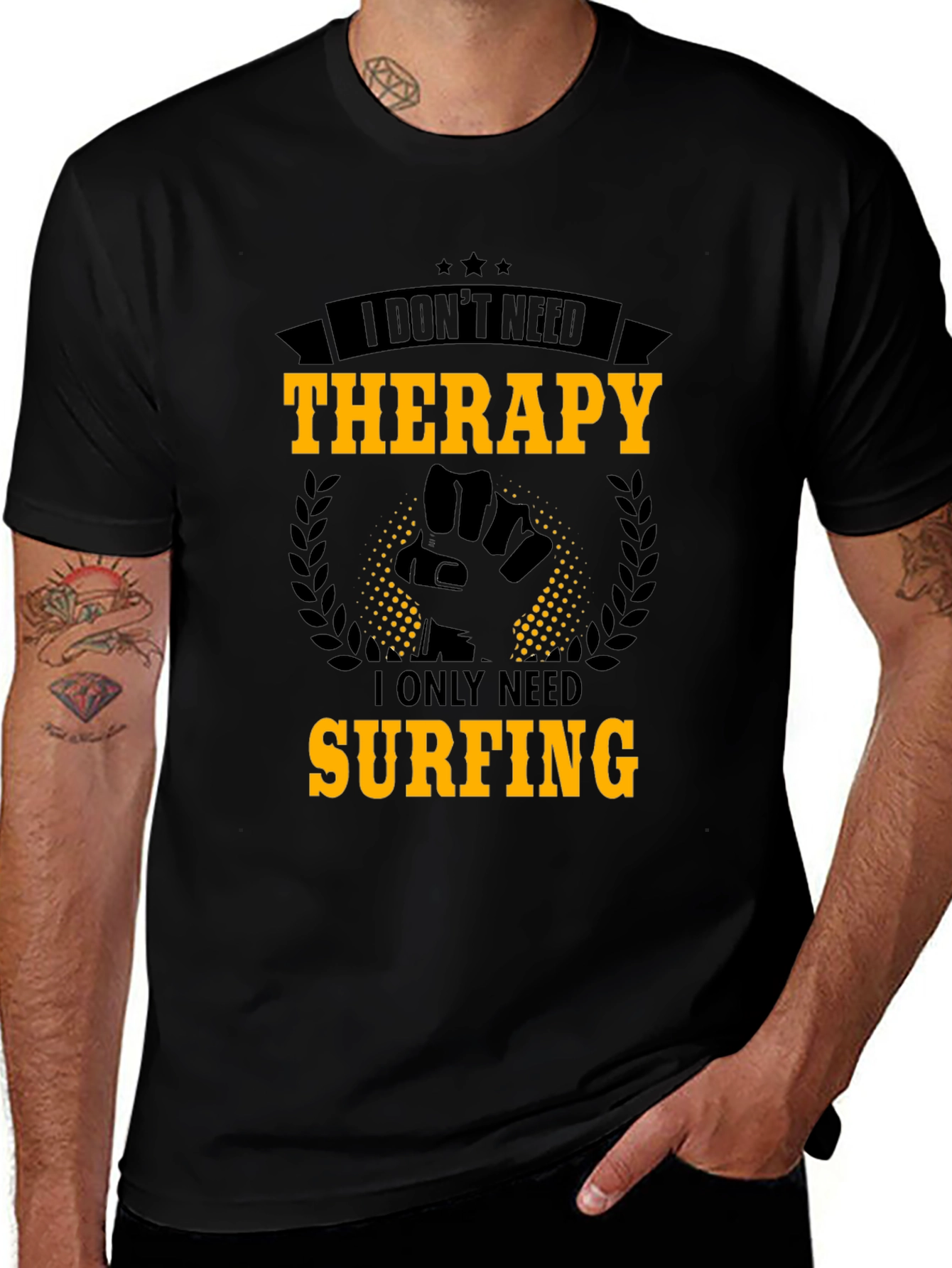 Surfing Therapy Graphic Tee - Mens Black T-Shirt