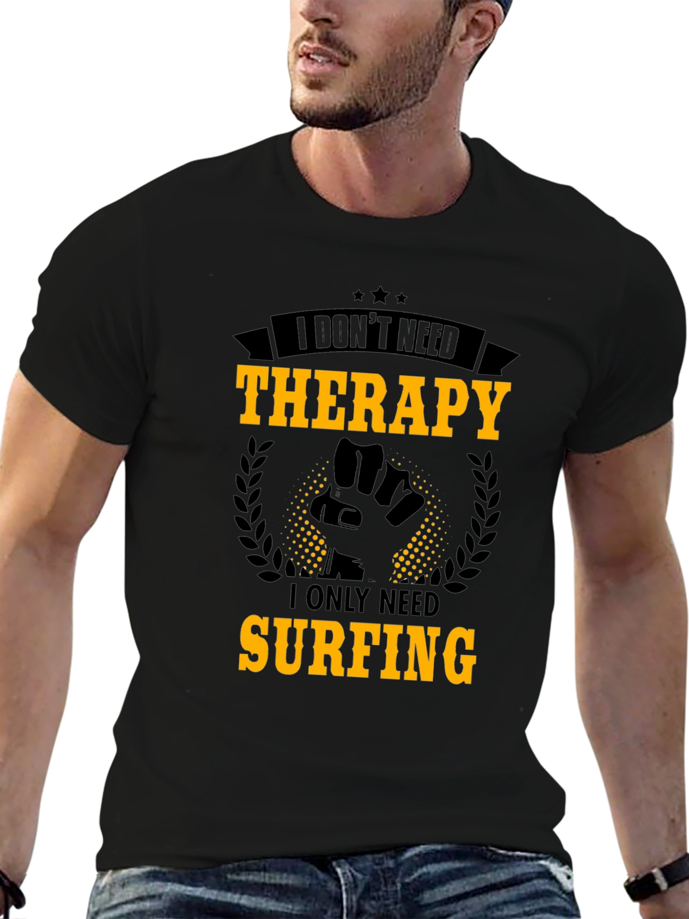 Surfing Therapy Graphic Tee - Mens Black T-Shirt