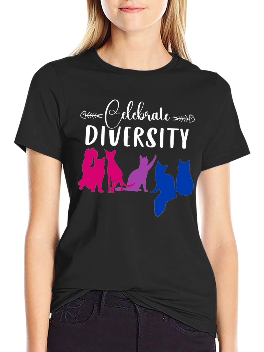 Celebrate Diversity Cat Graphic T-Shirt