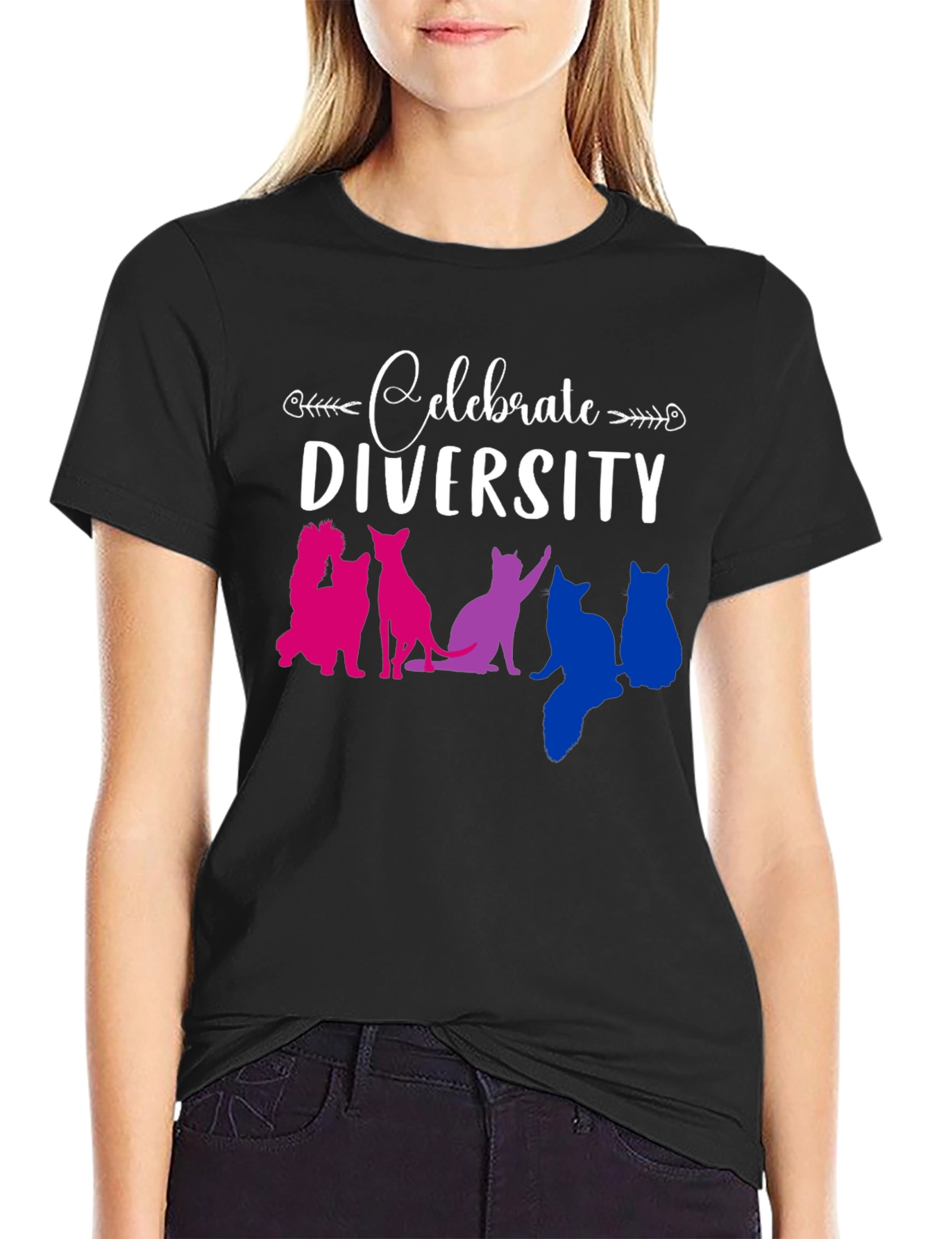 Celebrate Diversity Cat Graphic T-Shirt