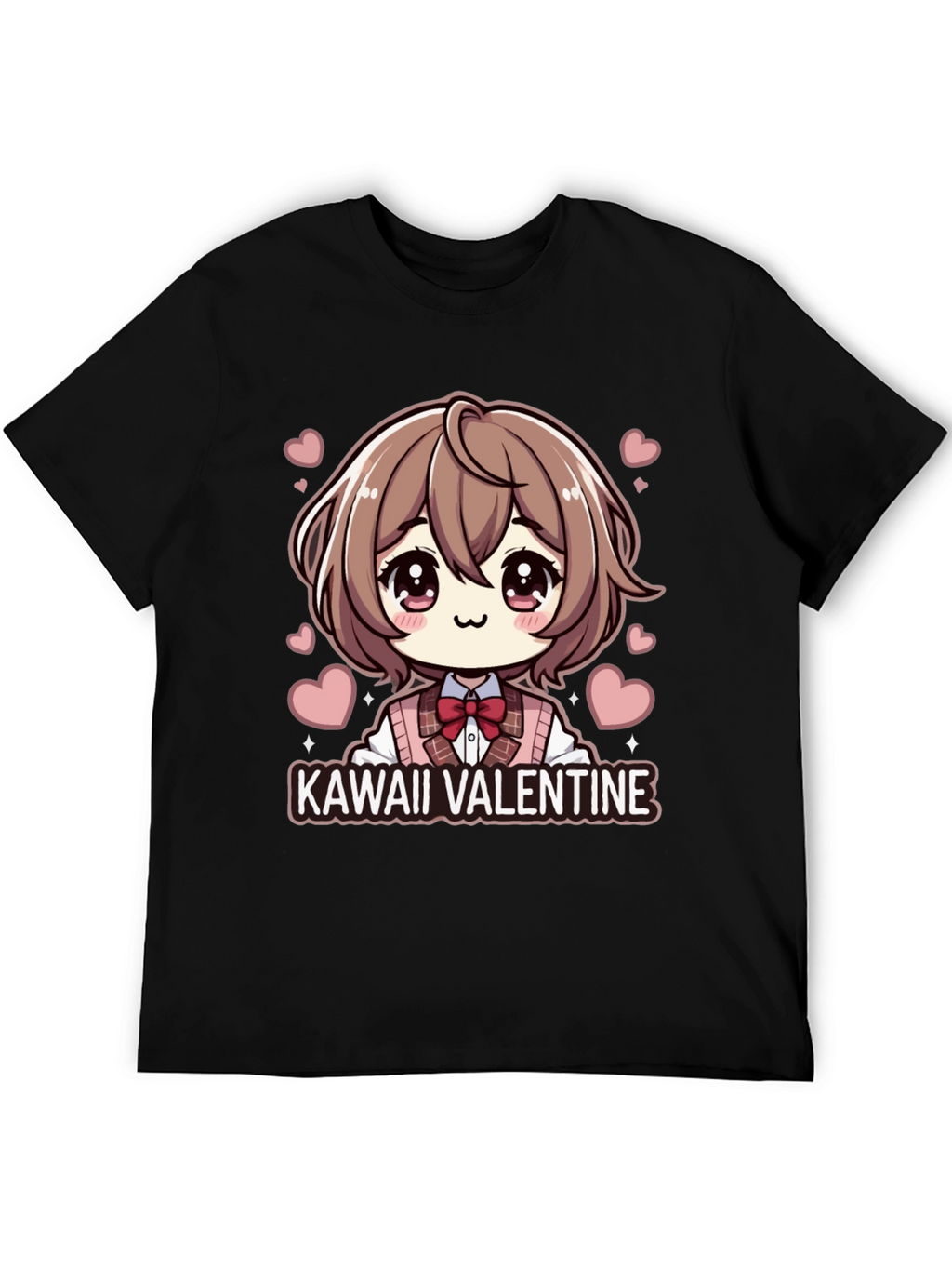 Kawaii Valentine Anime Style Black T-Shirt