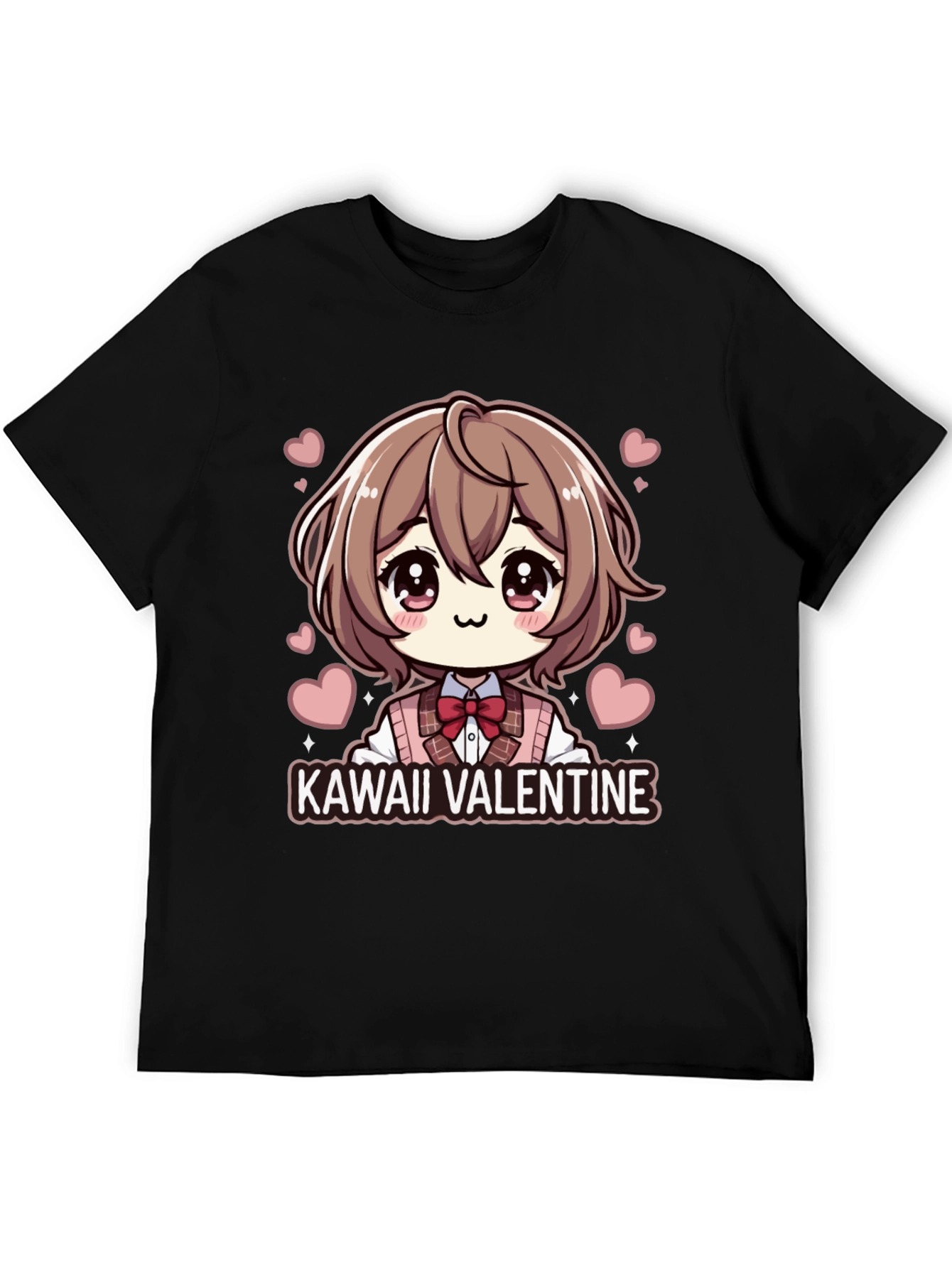 Kawaii Valentine Anime Style Black T-Shirt