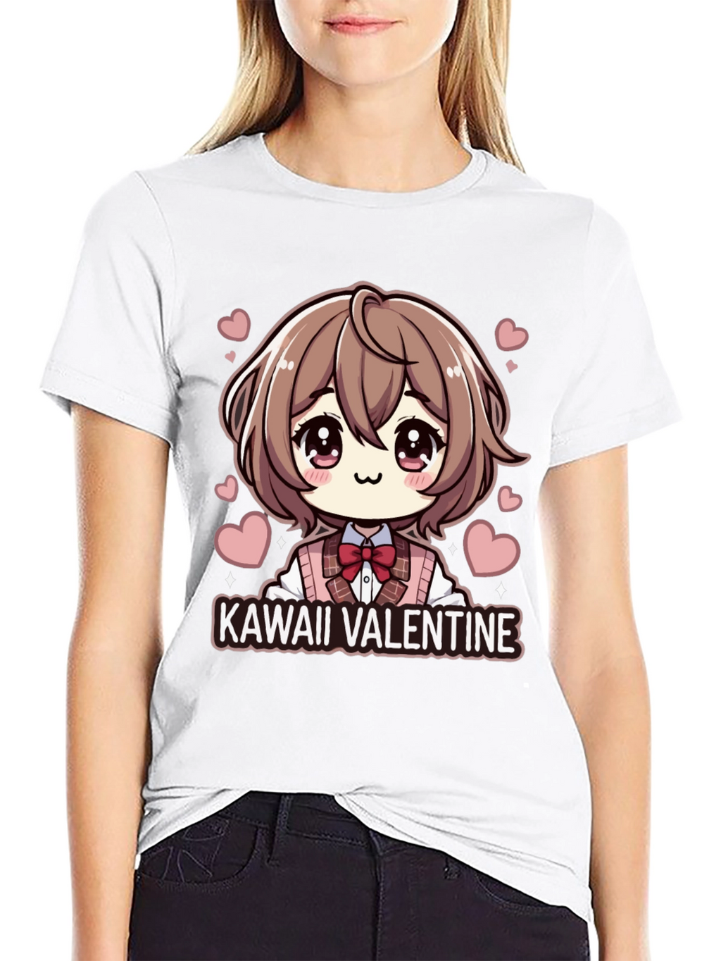 Kawaii Valentine Anime Style Black T-Shirt