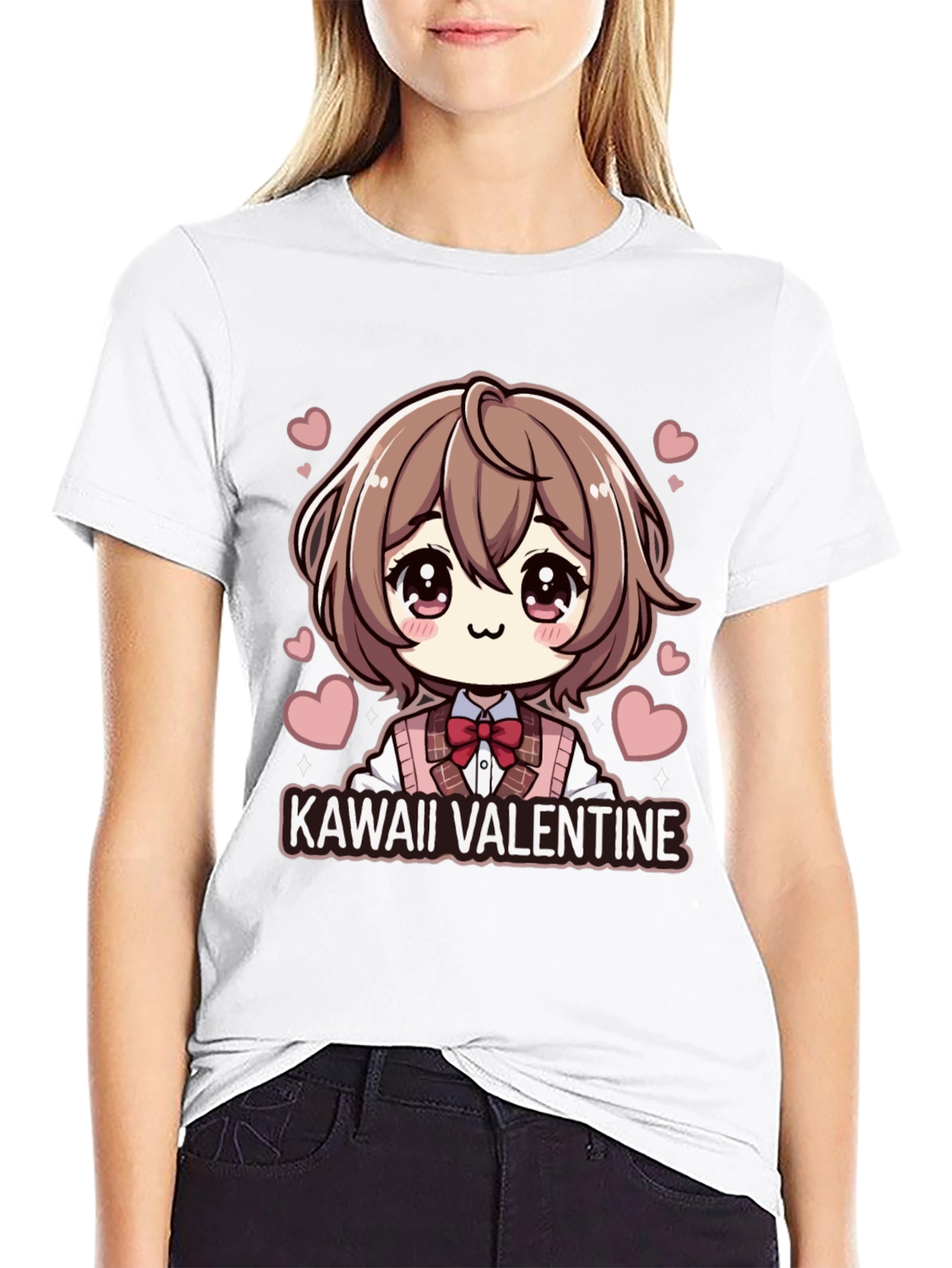 Kawaii Valentine Anime Style Black T-Shirt