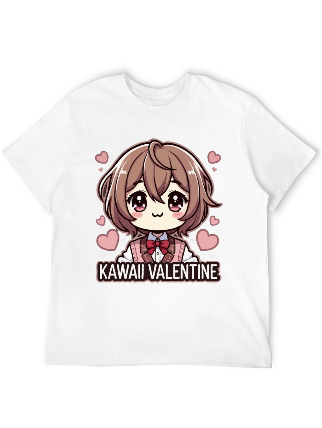 Kawaii Valentine Anime Style Black T-Shirt