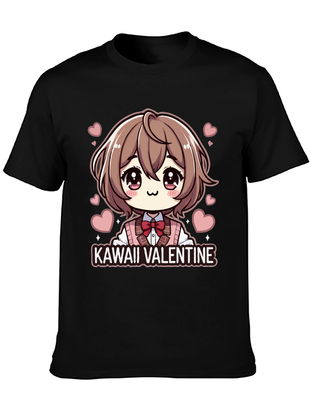 Kawaii Valentine Anime Style Black T-Shirt