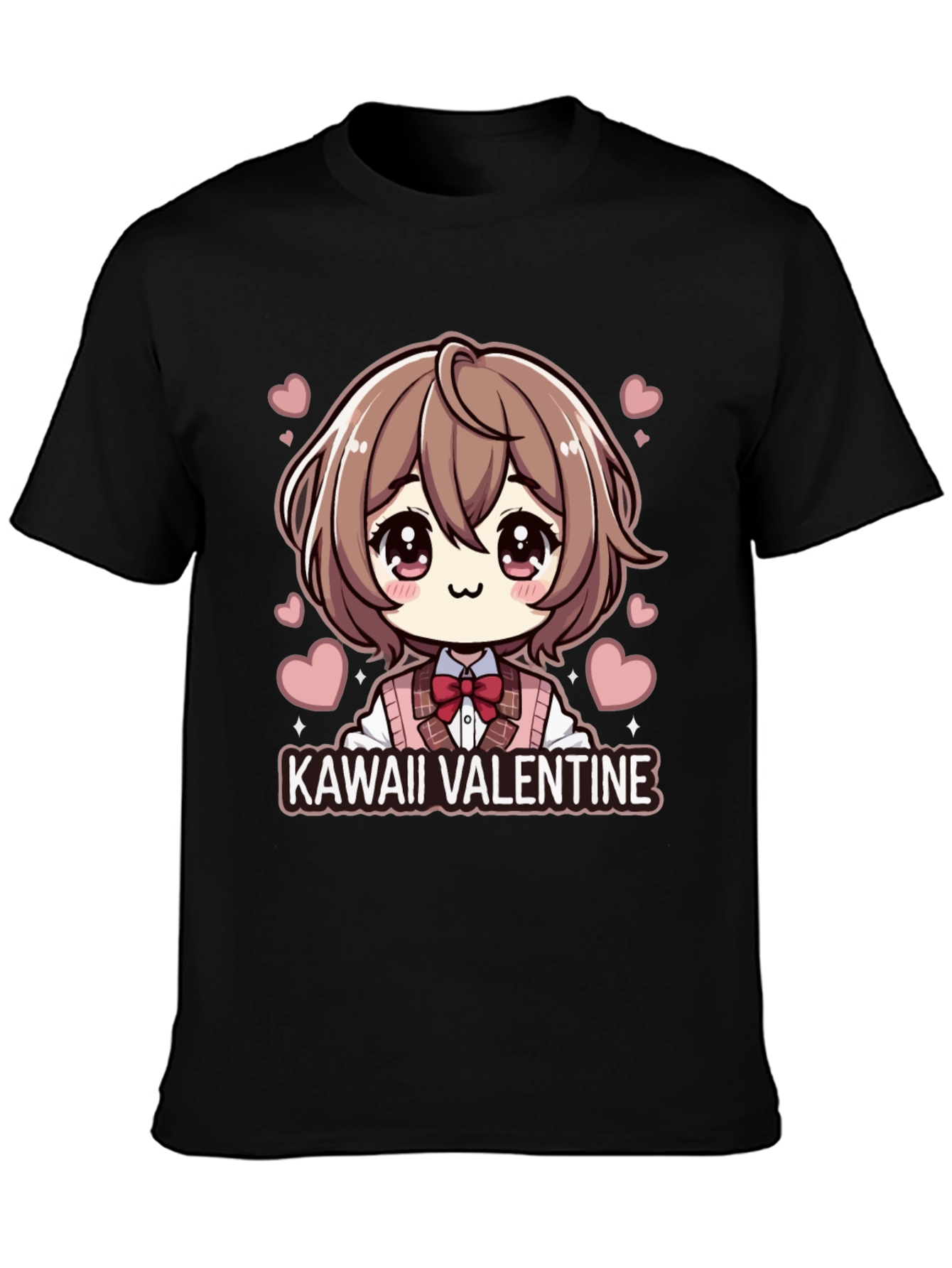 Kawaii Valentine Anime Style Black T-Shirt