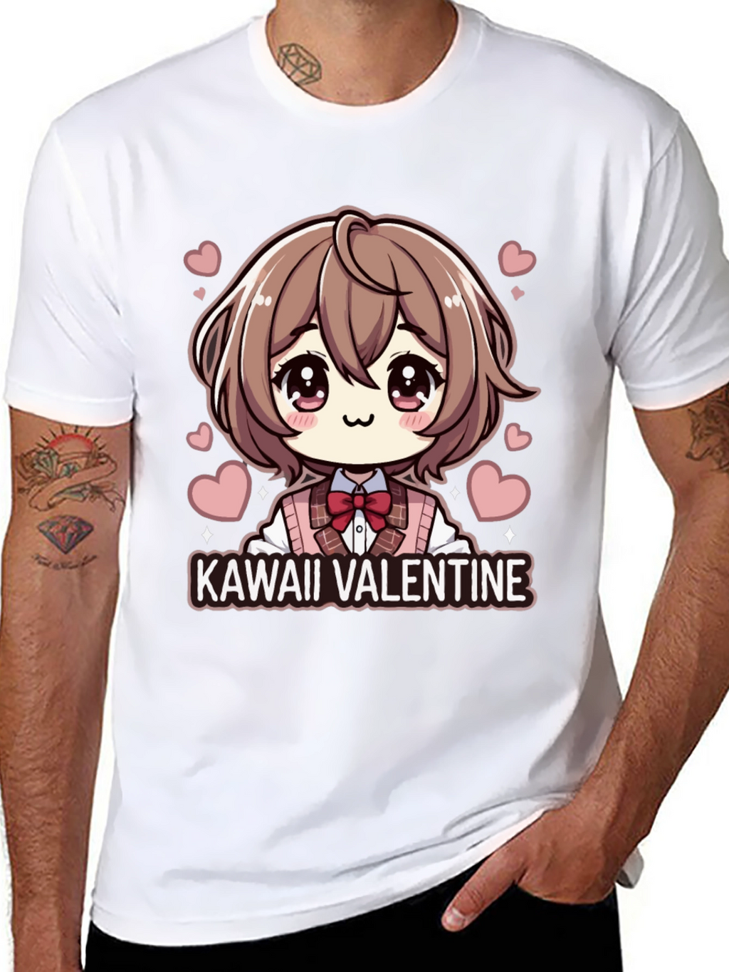 Kawaii Valentine Anime Style Black T-Shirt