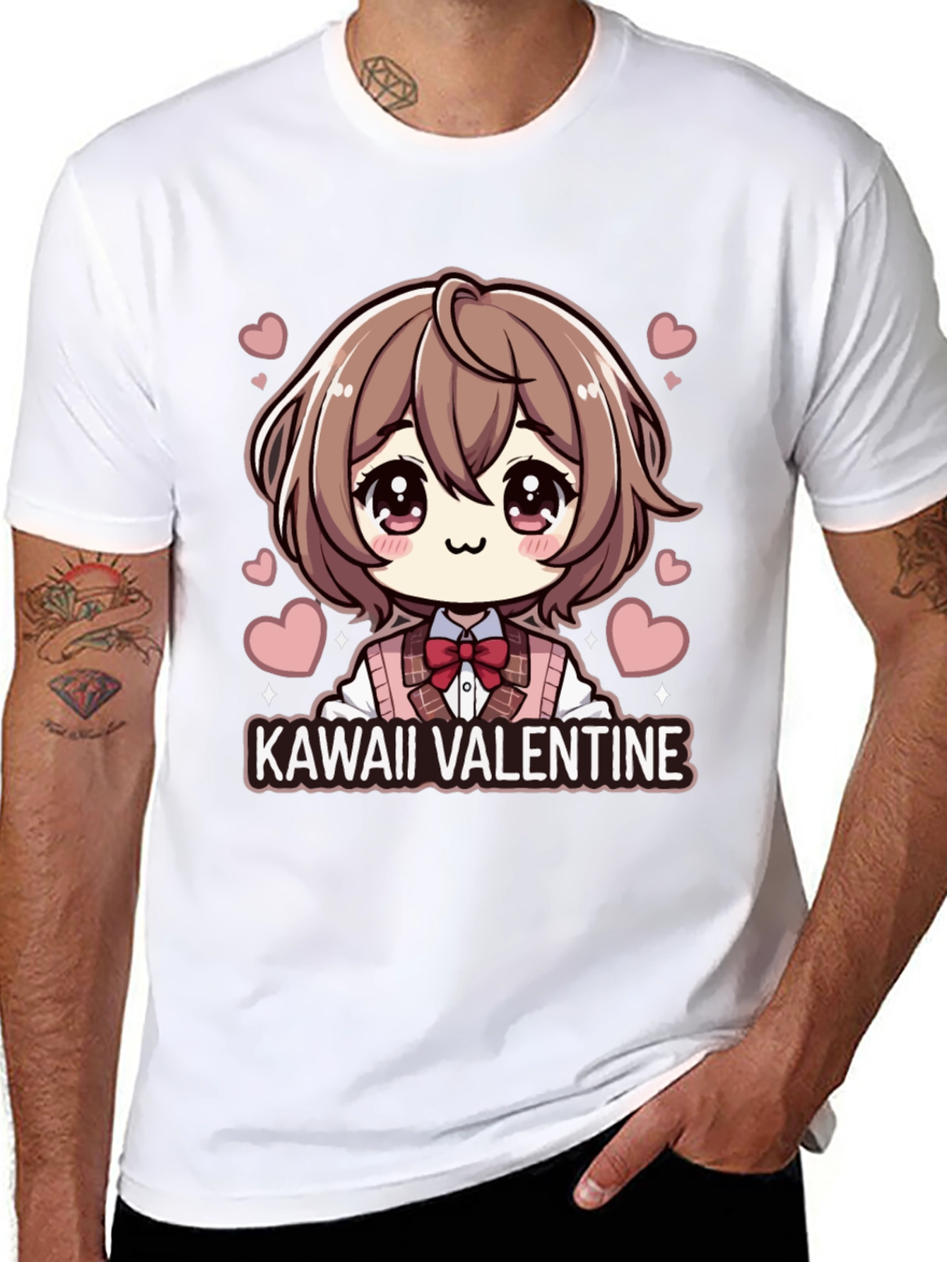 Kawaii Valentine Anime Style Black T-Shirt