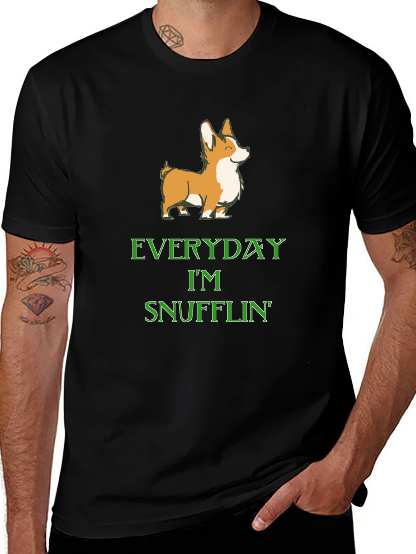 Corgi Snufflin Tee - Everyday Im Snufflin Black T-Shirt