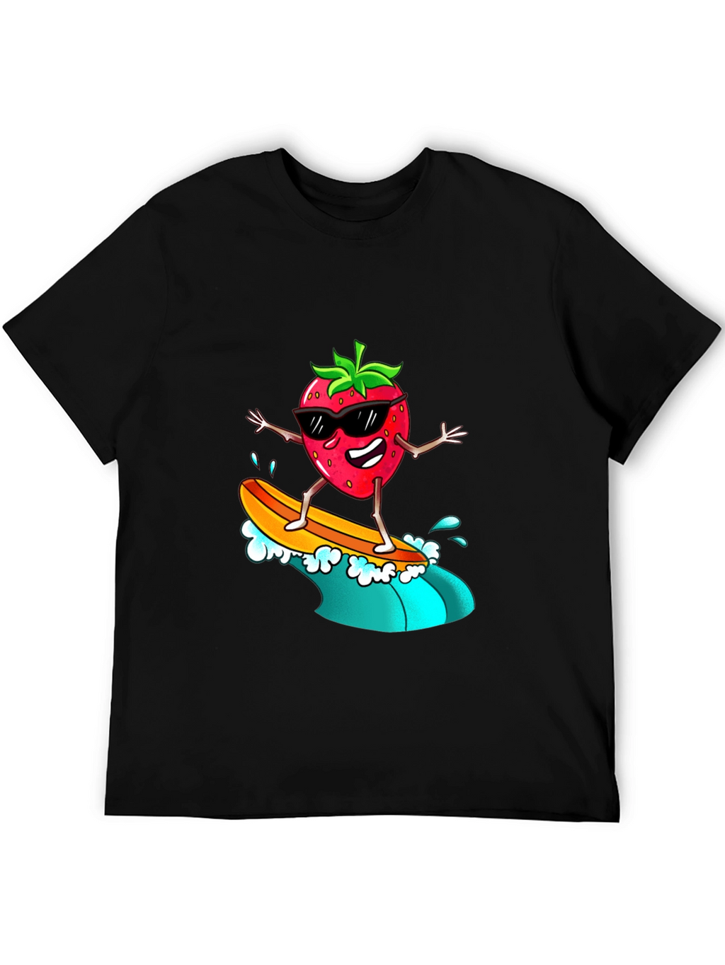 Cool Strawberry Surfer Graphic Tee - Black T-Shirt
