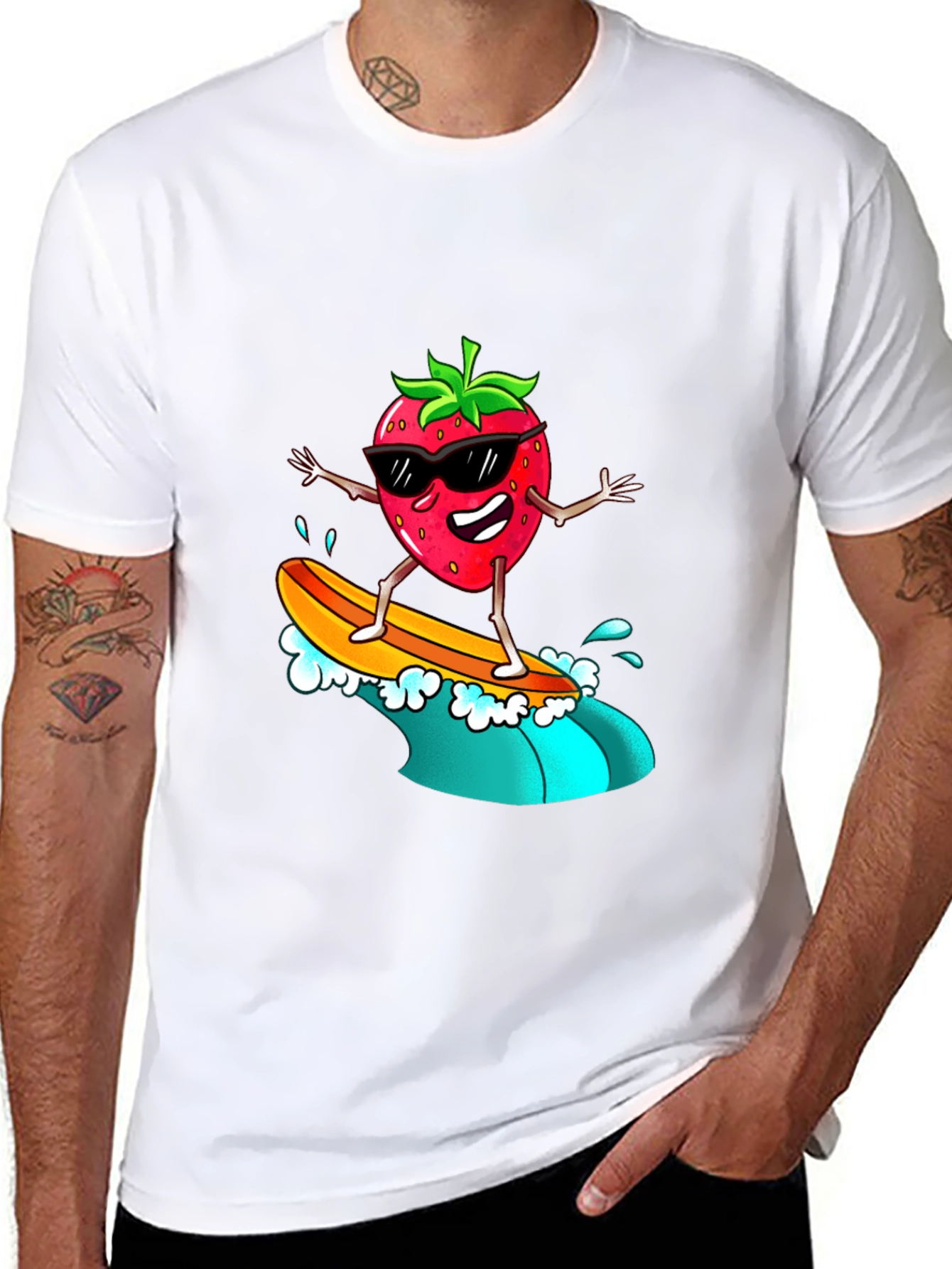 Cool Strawberry Surfer Graphic Tee - Black T-Shirt