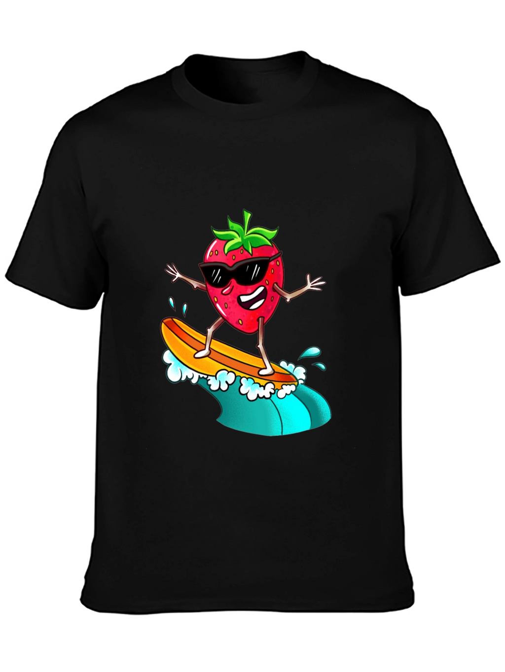 Cool Strawberry Surfer Graphic Tee - Black T-Shirt