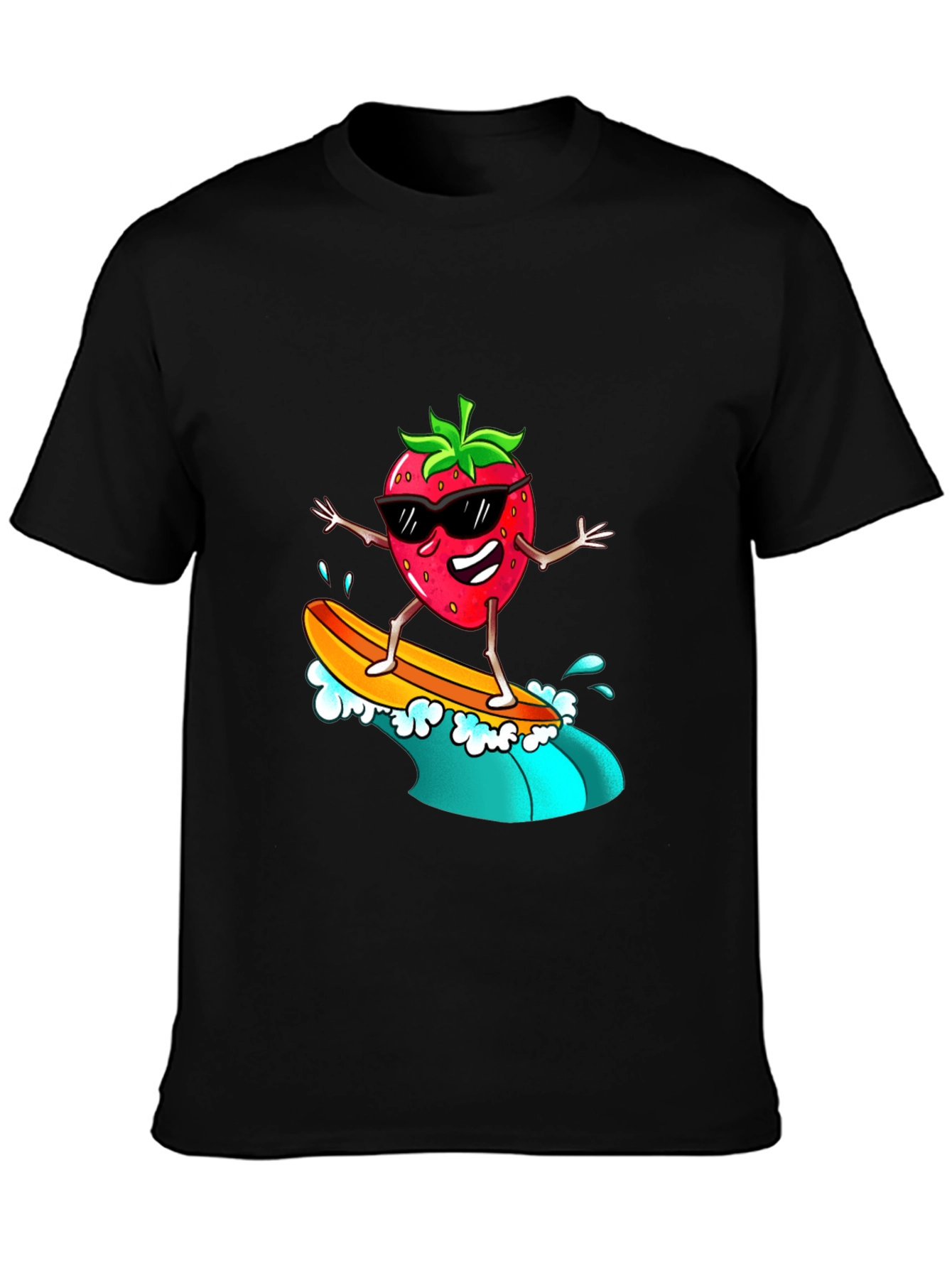 Cool Strawberry Surfer Graphic Tee - Black T-Shirt