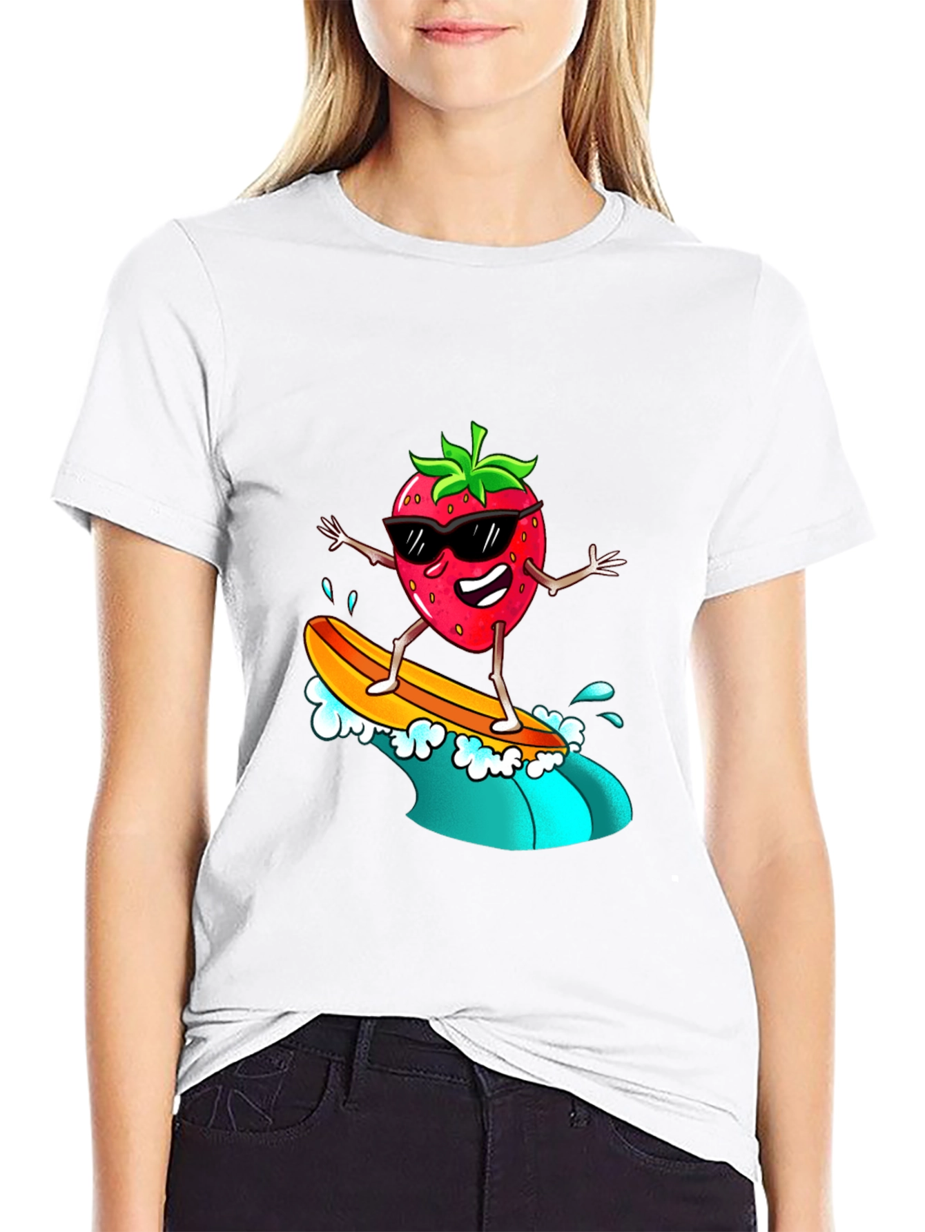 Cool Strawberry Surfer Graphic Tee - Black T-Shirt