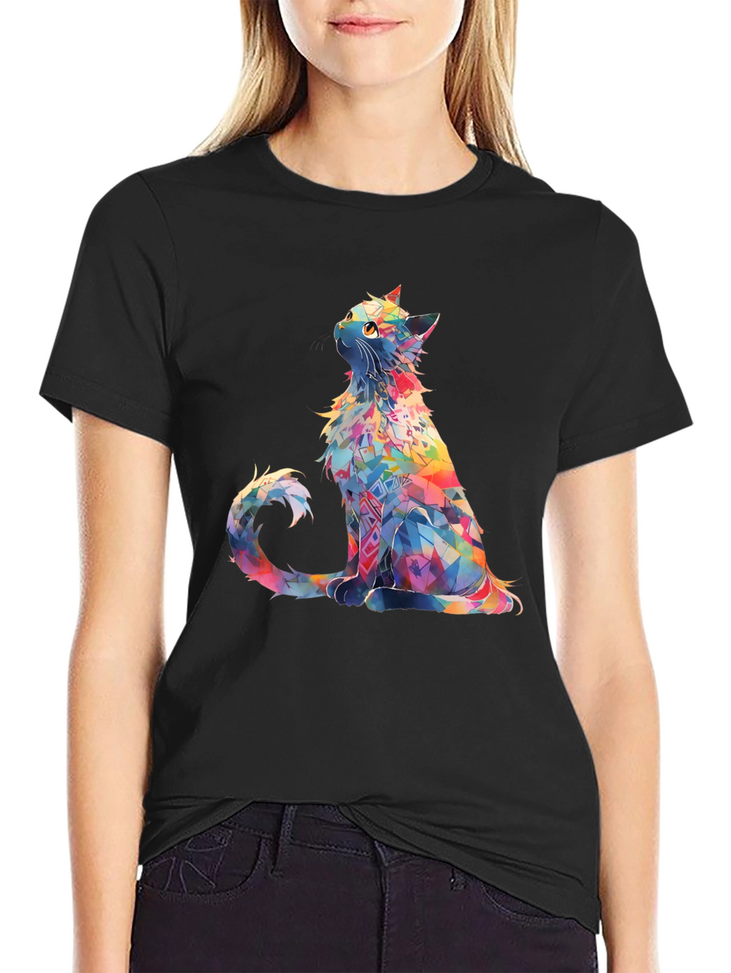 Rainbow Cat T-Shirt - Geometric Art Design
