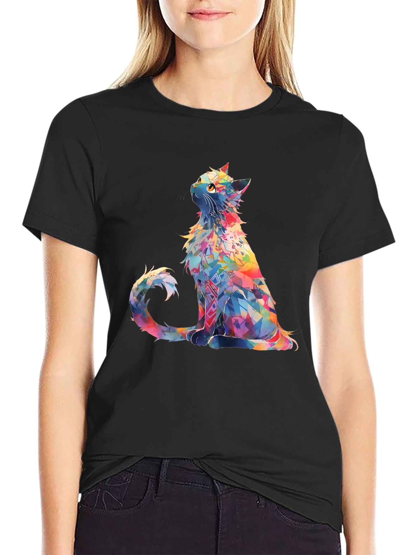 Rainbow Cat T-Shirt - Geometric Art Design