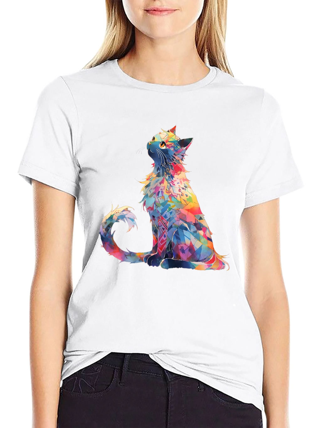 Rainbow Cat T-Shirt - Geometric Art Design