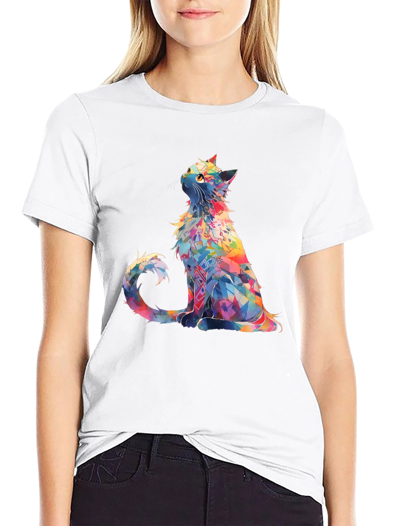 Rainbow Cat T-Shirt - Geometric Art Design