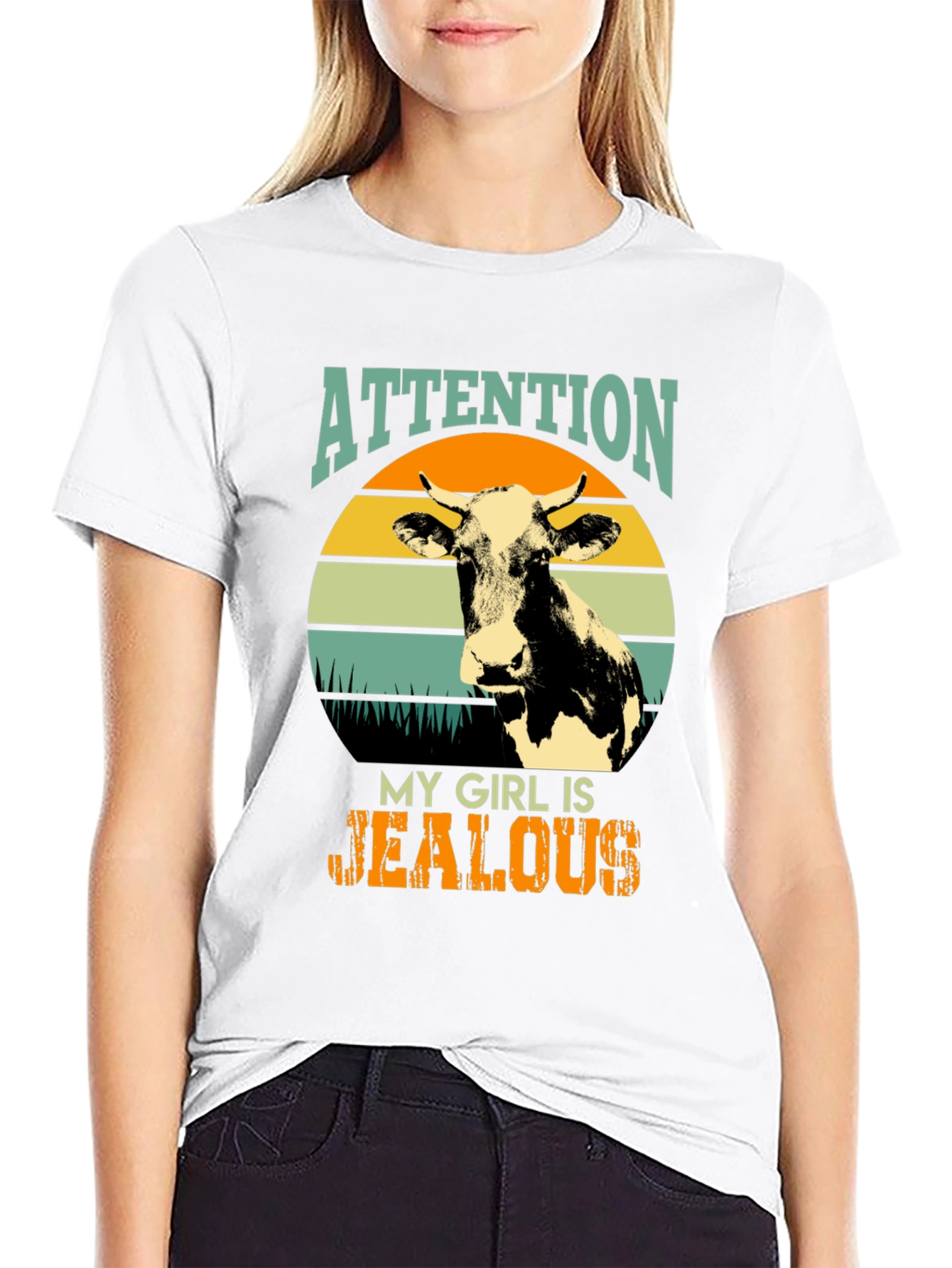 Attention My Girl Is Jealous Cow Graphic Tee