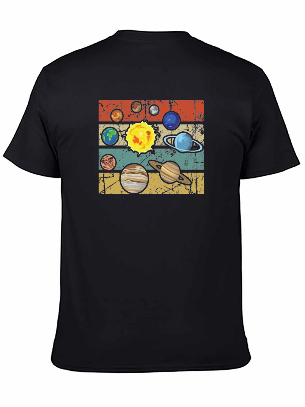 Retro Planets Graphic T-Shirt - Black Cotton Tee
