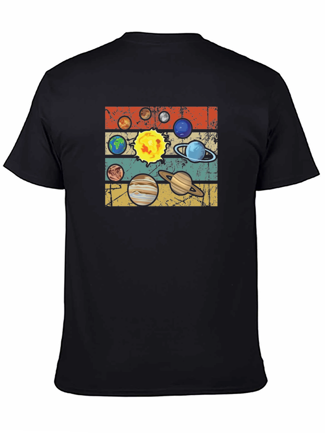 Retro Planets Graphic T-Shirt - Black Cotton Tee