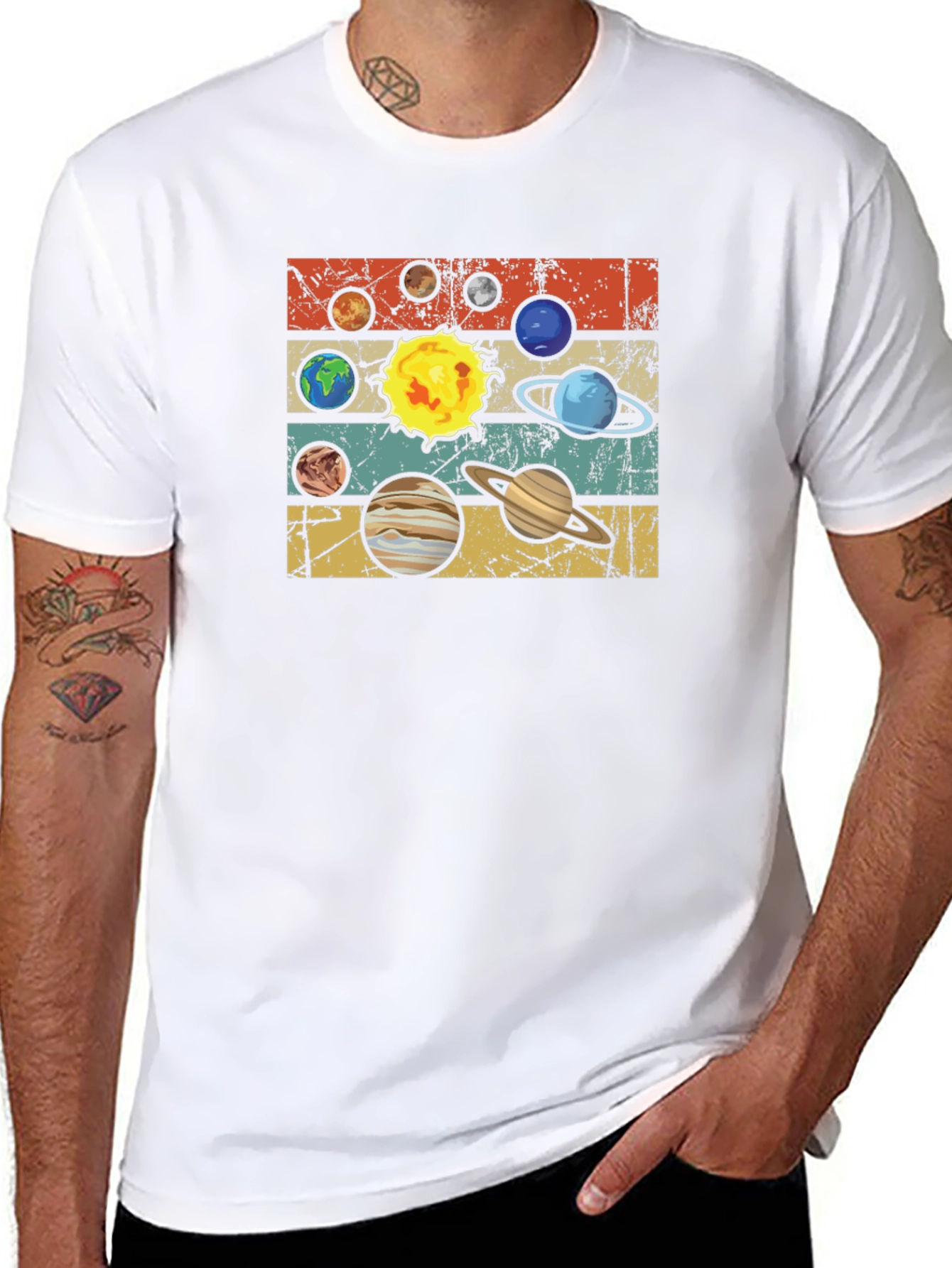 Retro Planets Graphic T-Shirt - Black Cotton Tee
