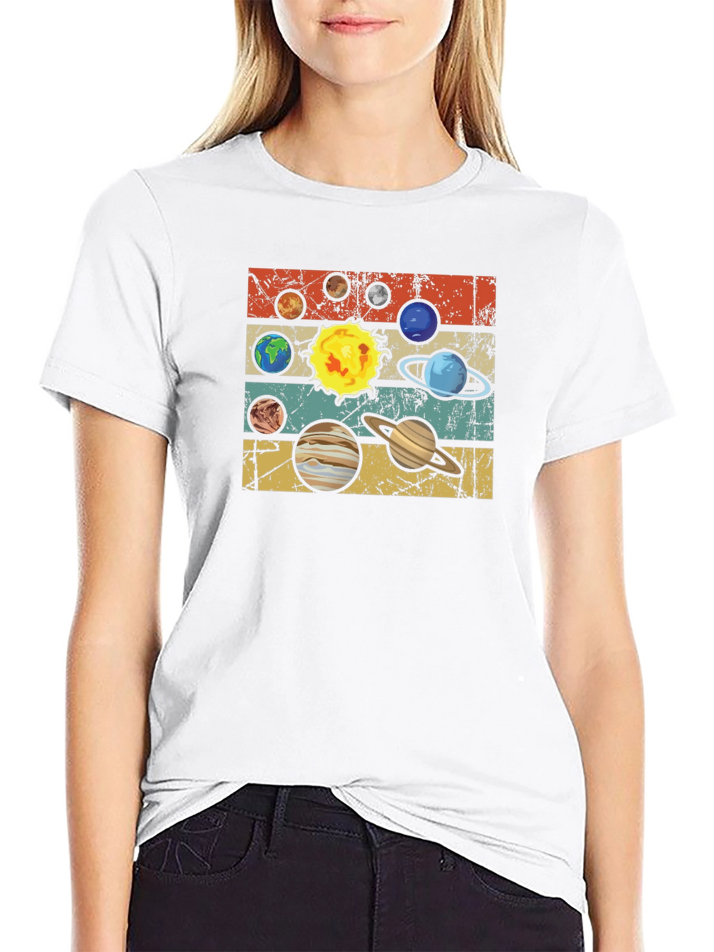 Retro Planets Graphic T-Shirt - Black Cotton Tee