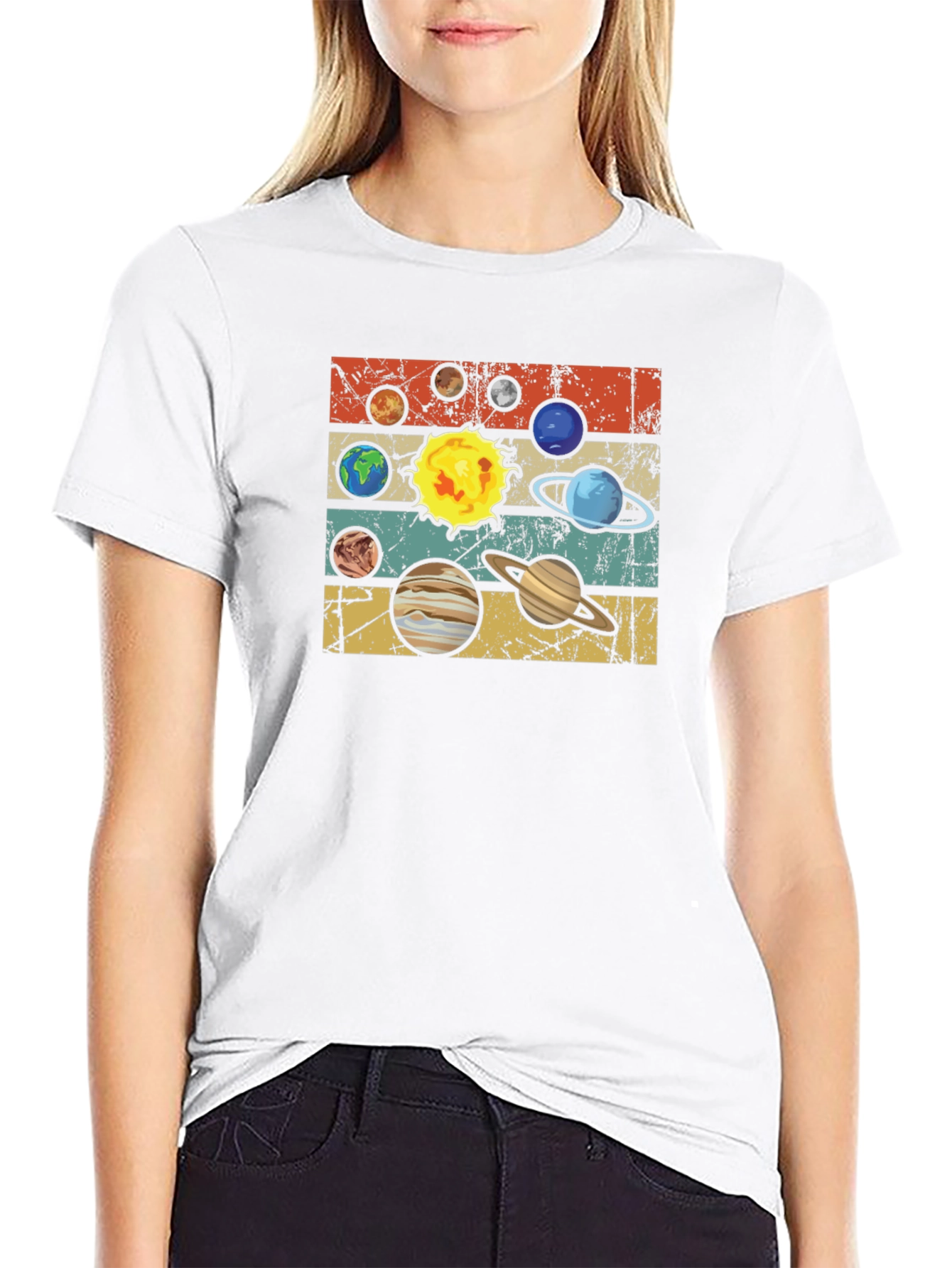 Retro Planets Graphic T-Shirt - Black Cotton Tee
