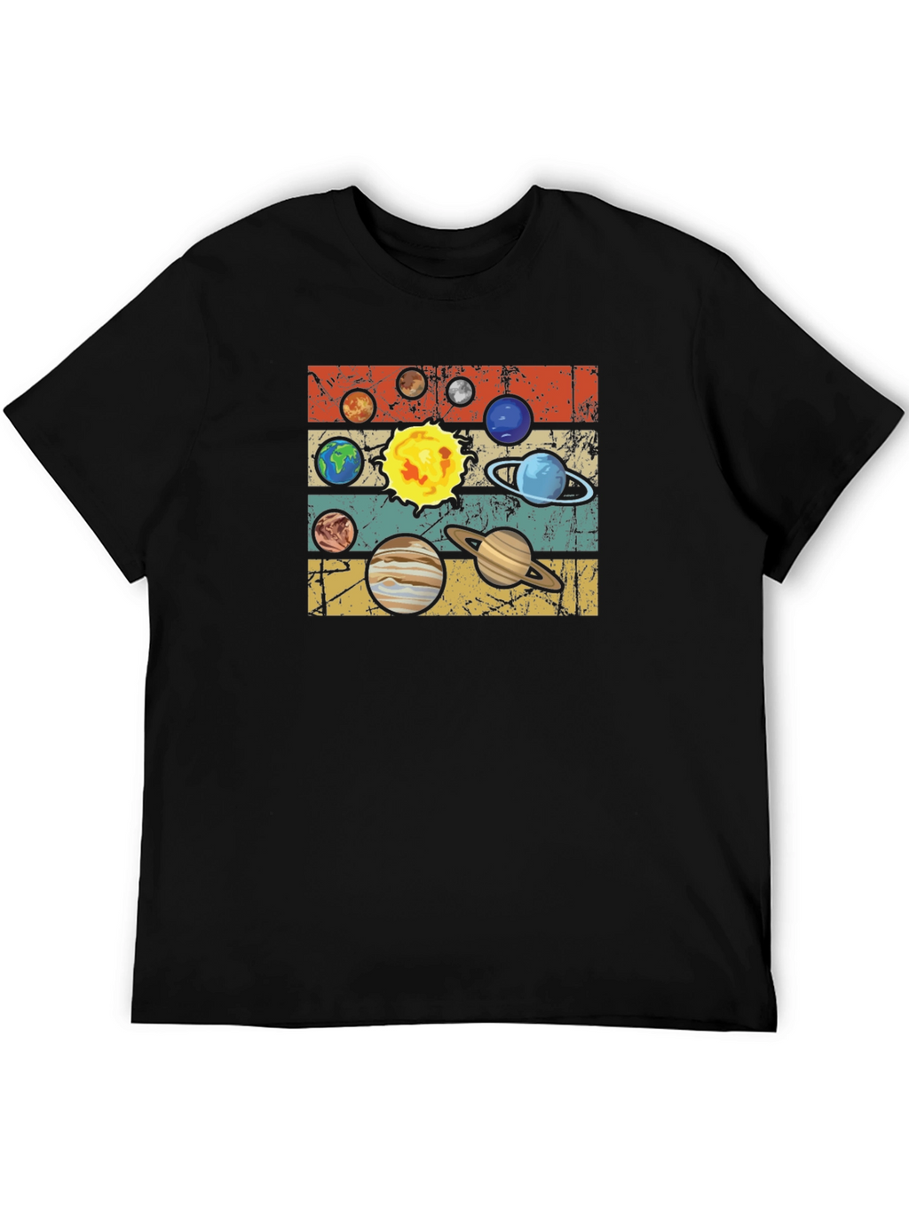 Retro Planets Graphic T-Shirt - Black Cotton Tee
