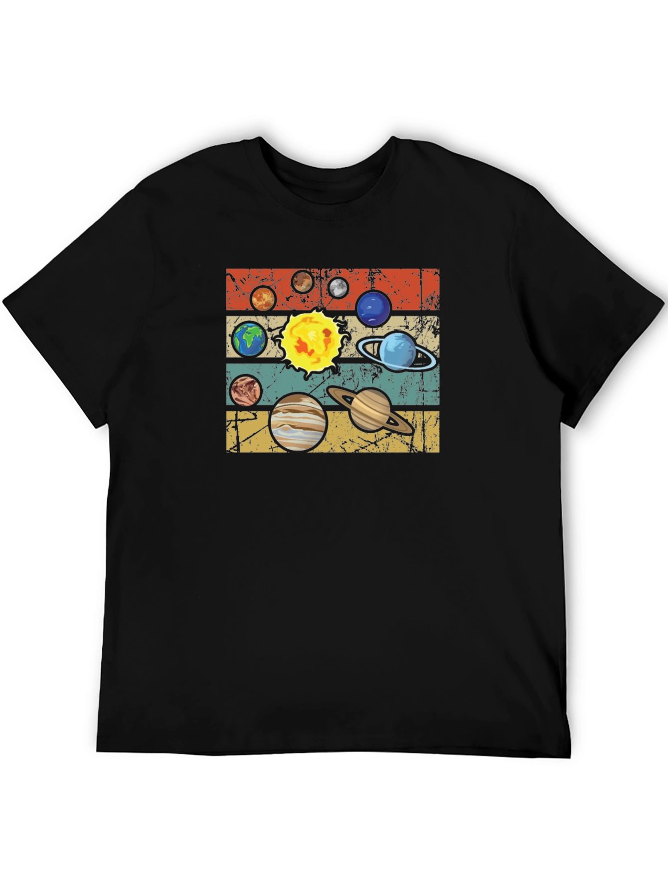 Retro Planets Graphic T-Shirt - Black Cotton Tee