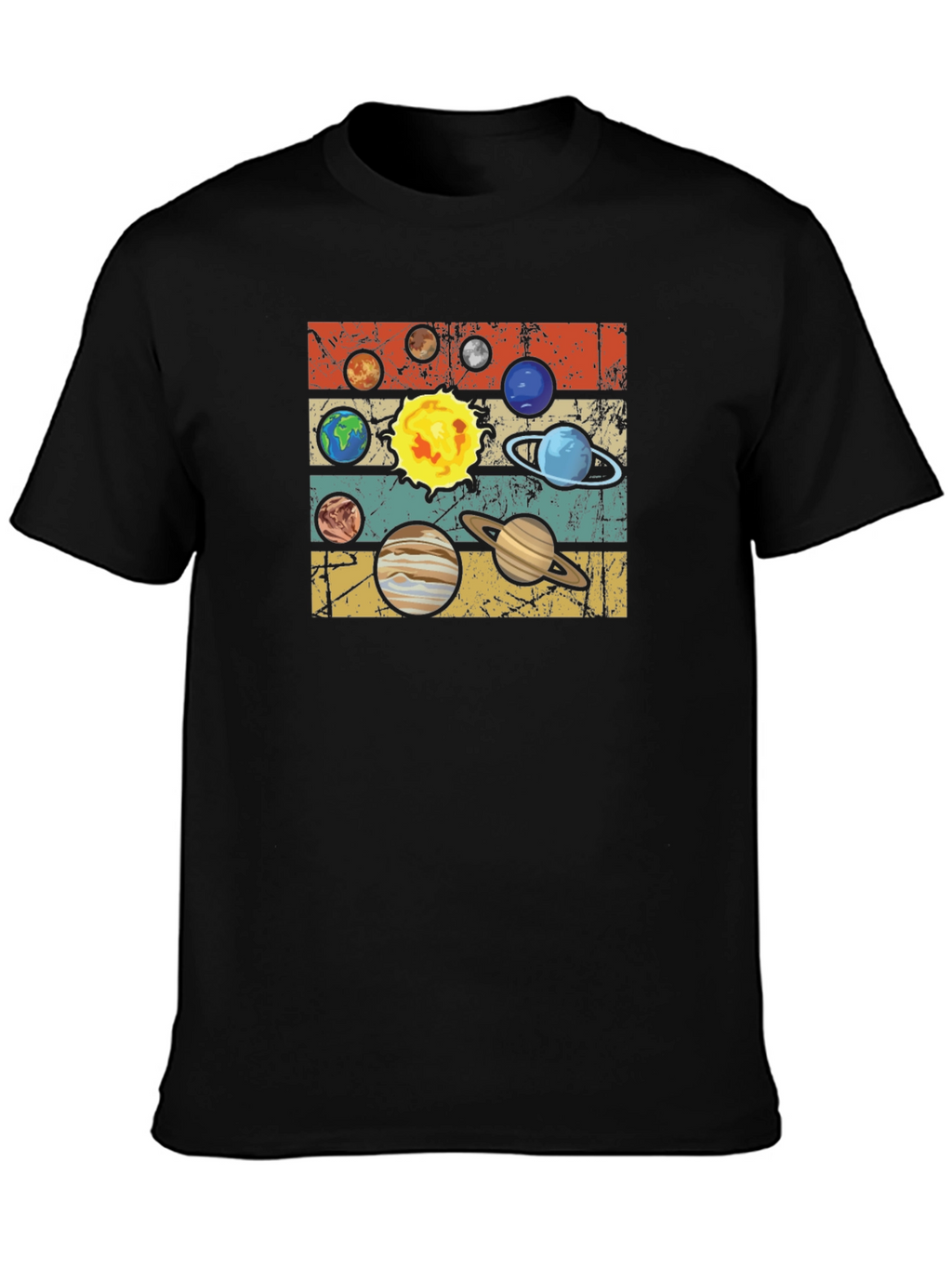 Retro Planets Graphic T-Shirt - Black Cotton Tee