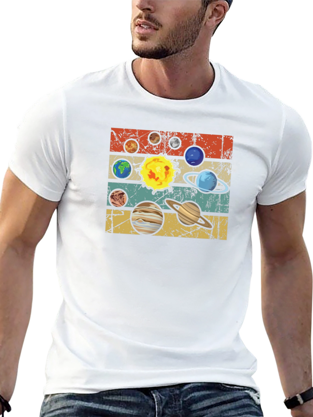 Retro Planets Graphic T-Shirt - Black Cotton Tee