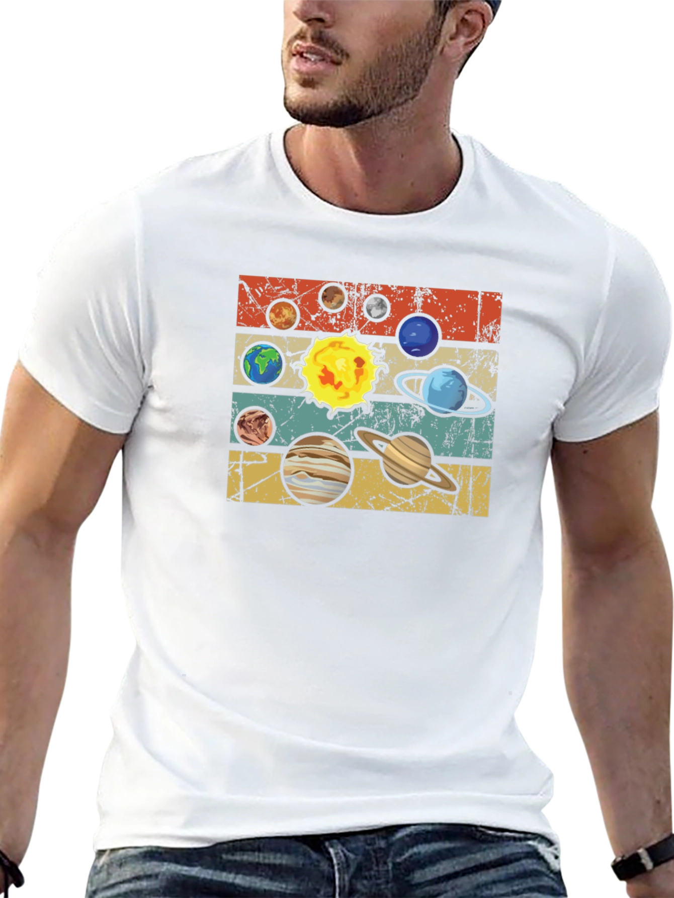 Retro Planets Graphic T-Shirt - Black Cotton Tee