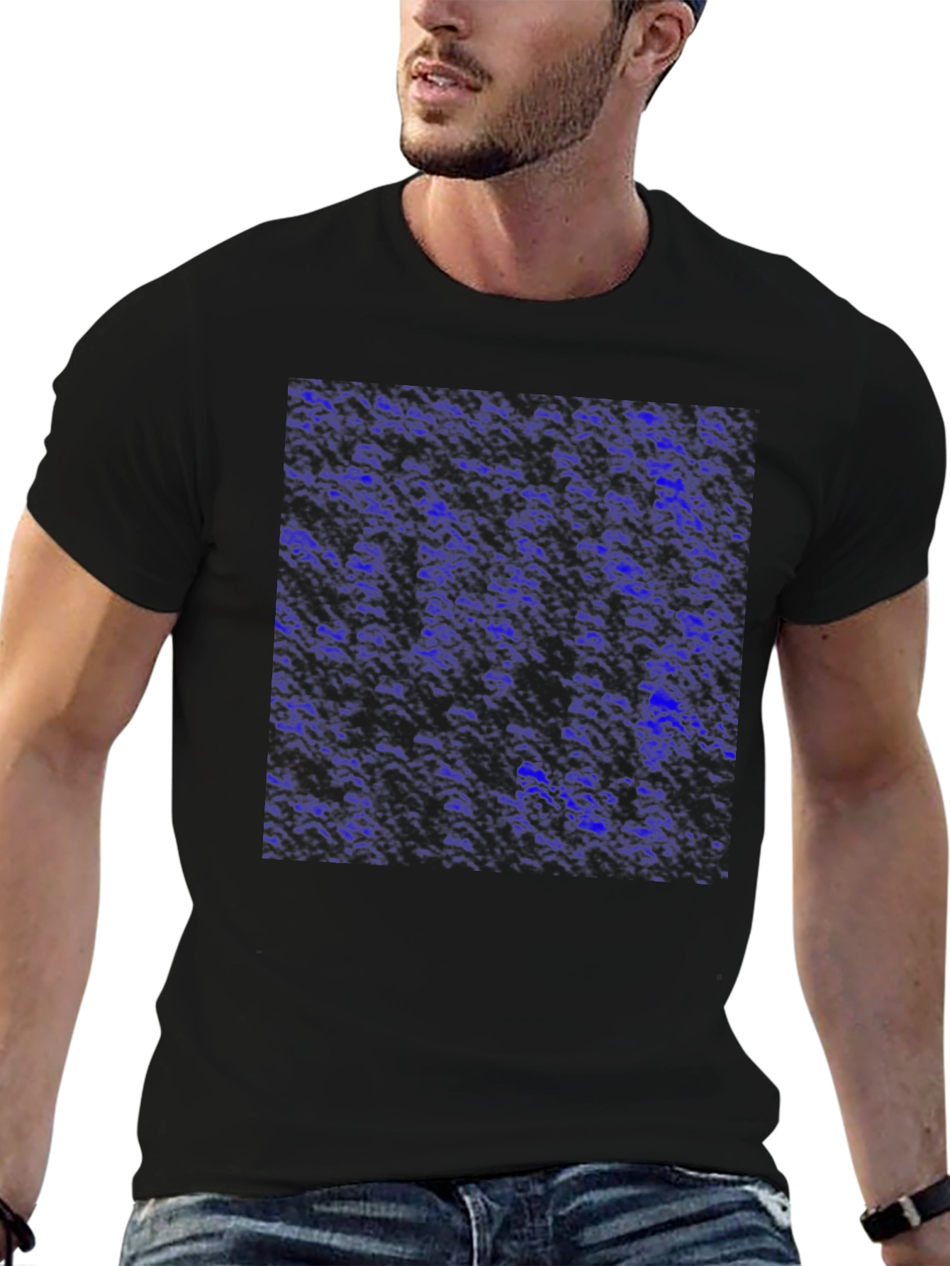 Abstract Blue Pattern Mens Black T-Shirt