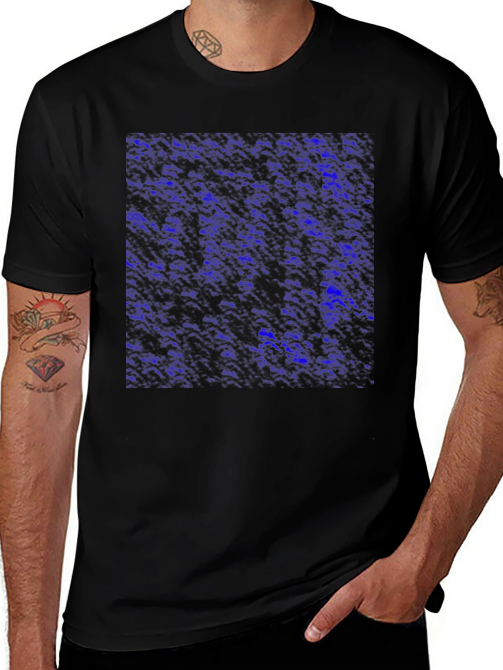 Abstract Blue Pattern Mens Black T-Shirt