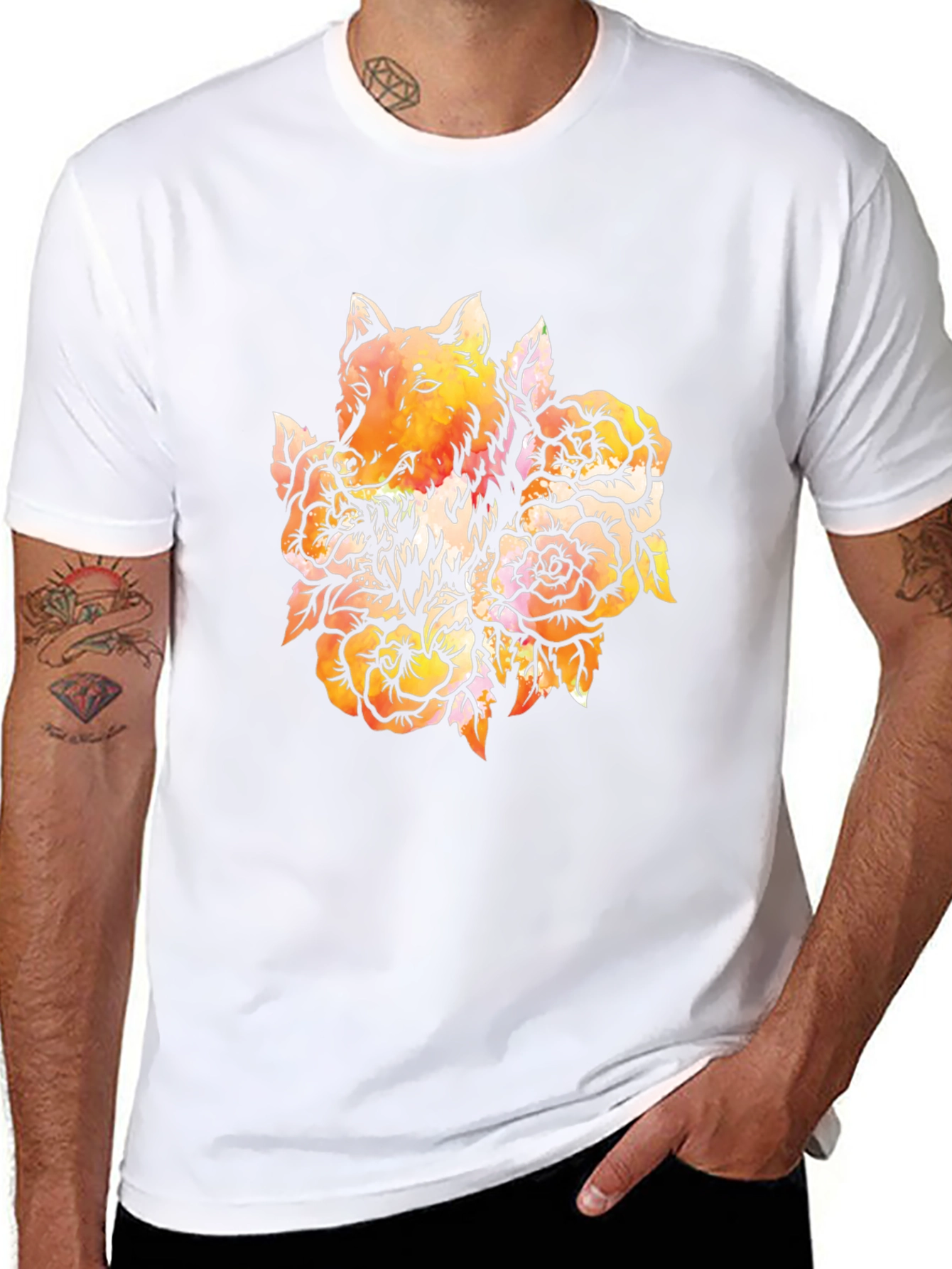 Wolf & Roses Graphic Tee - Trendy Black T-Shirt
