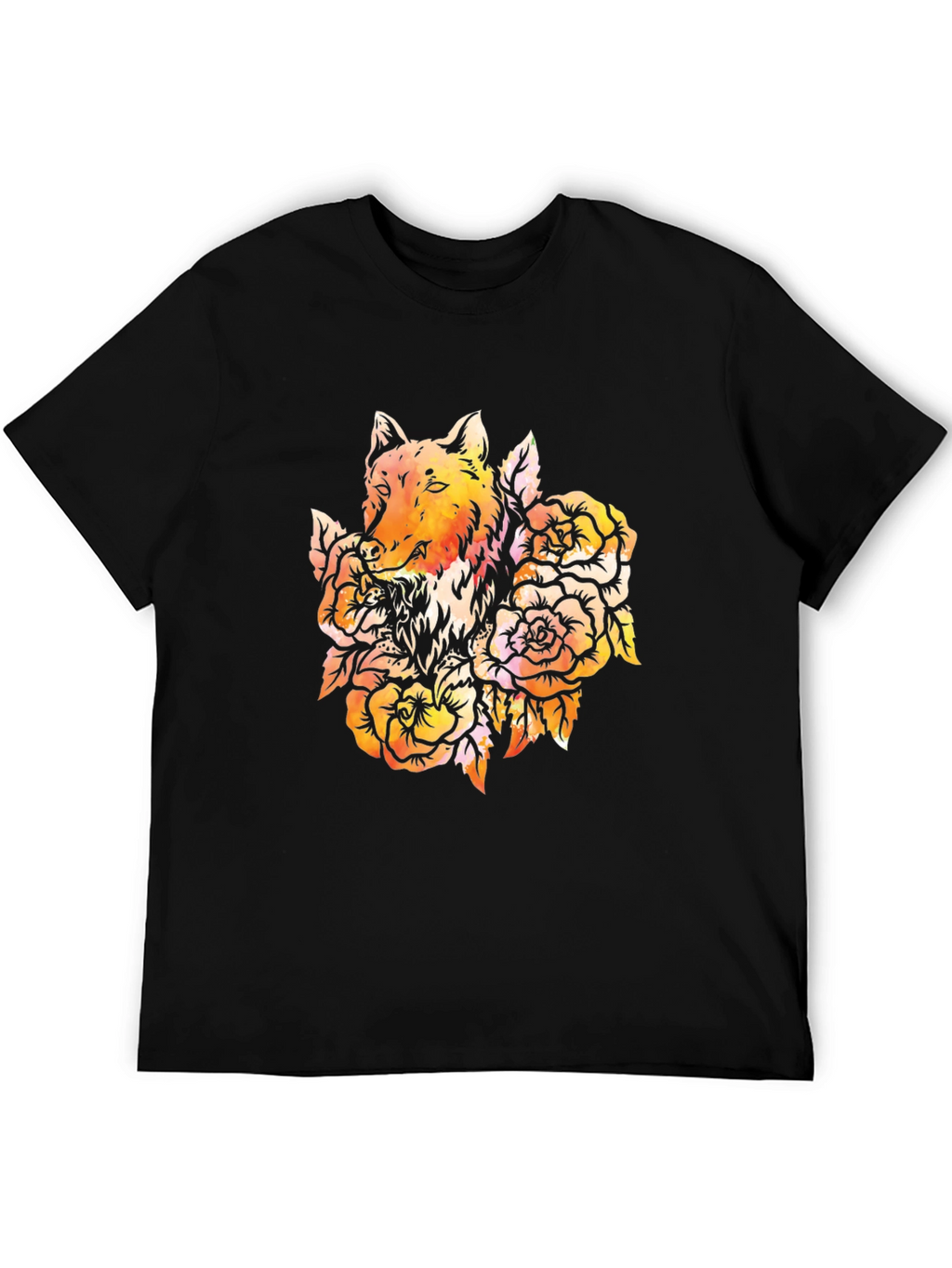 Wolf & Roses Graphic Tee - Trendy Black T-Shirt
