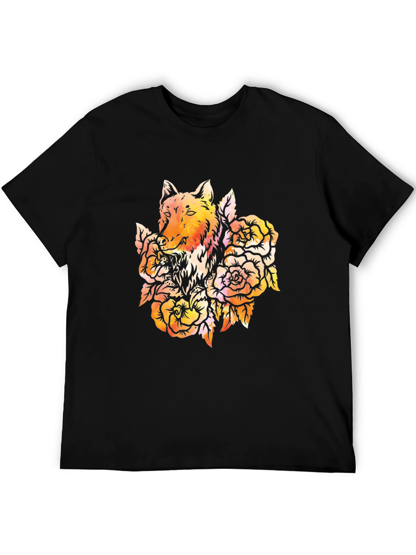 Wolf & Roses Graphic Tee - Trendy Black T-Shirt