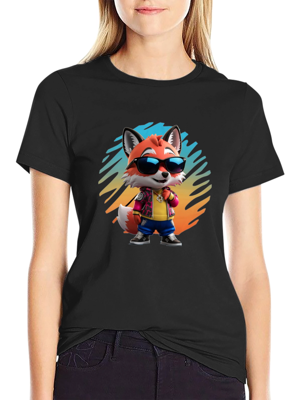 Cool Cartoon Fox T-Shirt - Black Cotton Tee