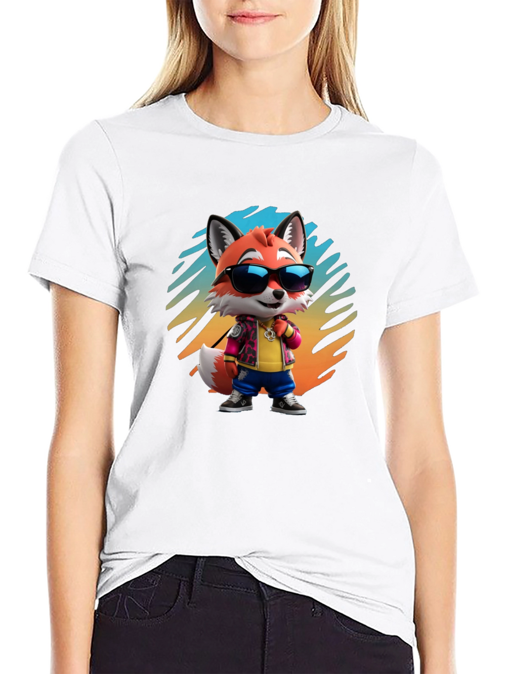 Cool Cartoon Fox T-Shirt - Black Cotton Tee