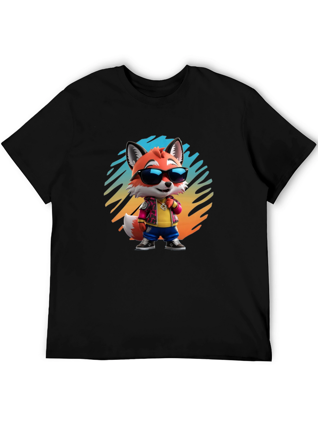 Cool Cartoon Fox T-Shirt - Black Cotton Tee